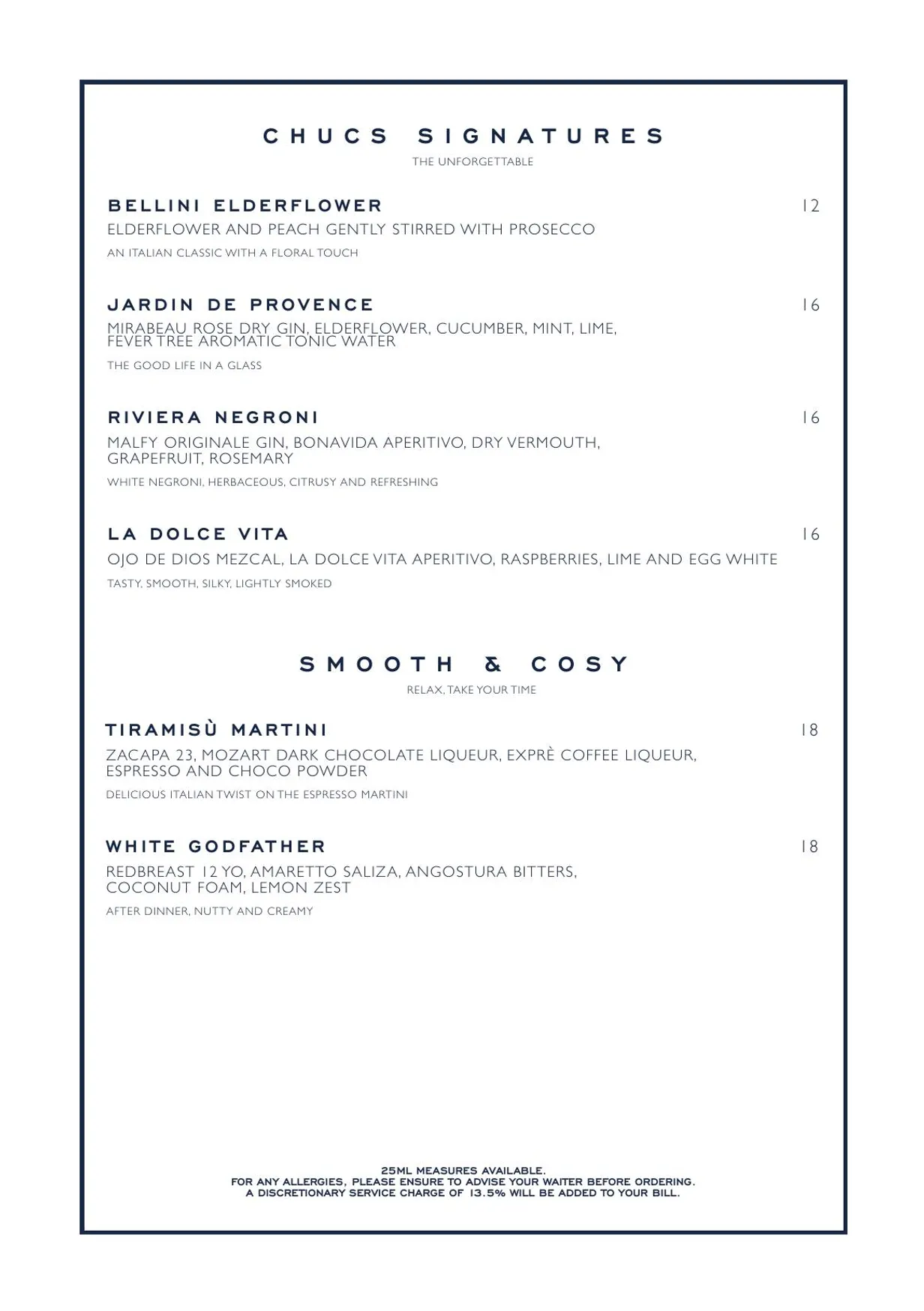 Chucs Belgravia menu, page 16