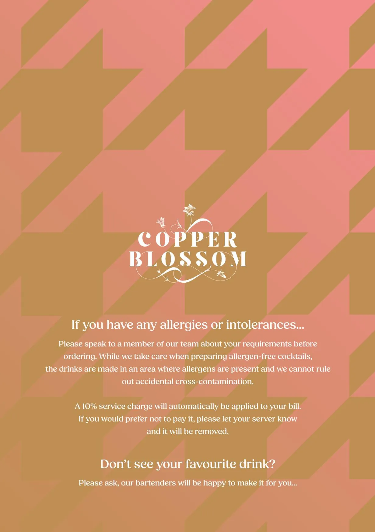 Copper Blossom menu, page 1