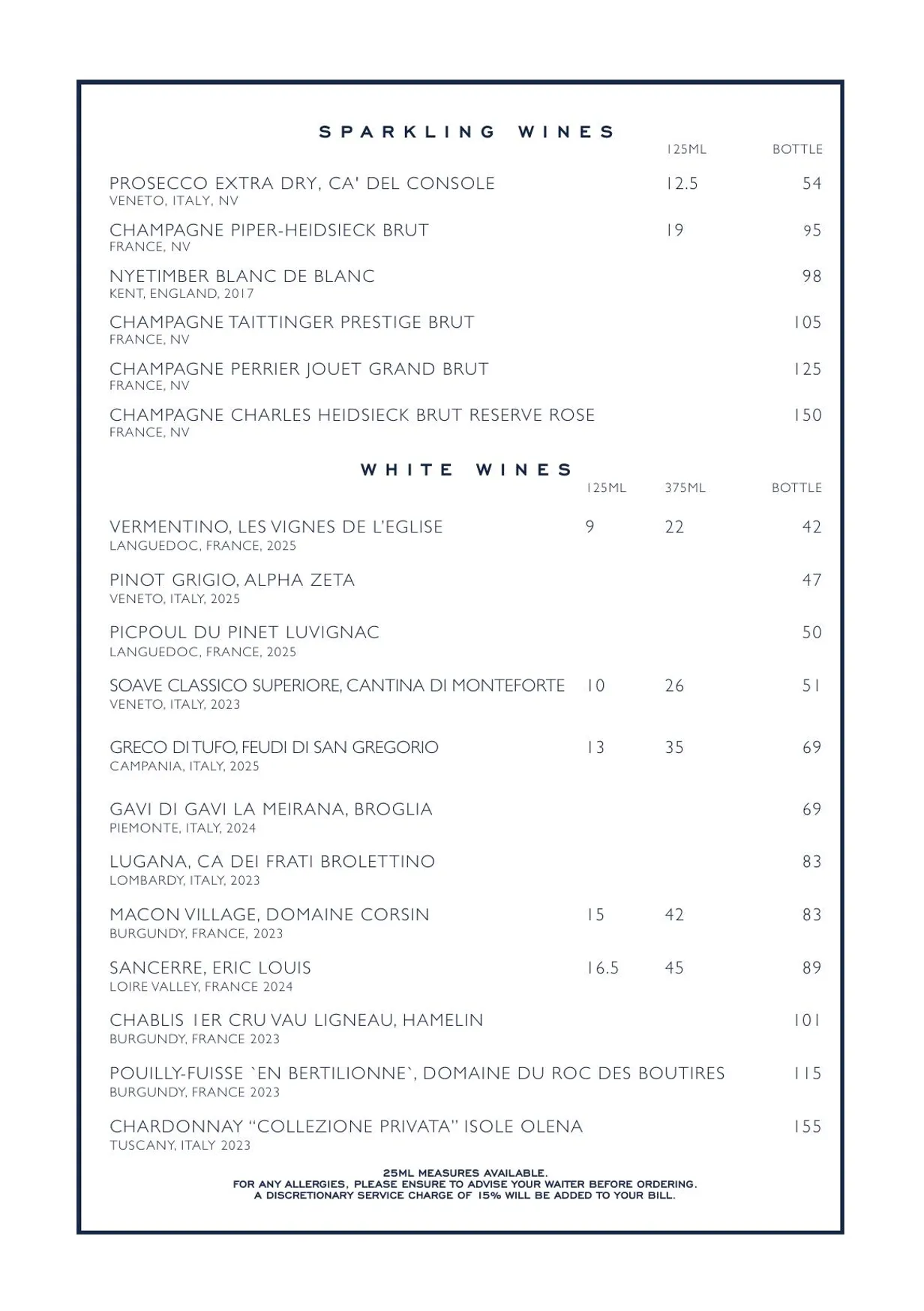 Chucs Mayfair menu, page 5