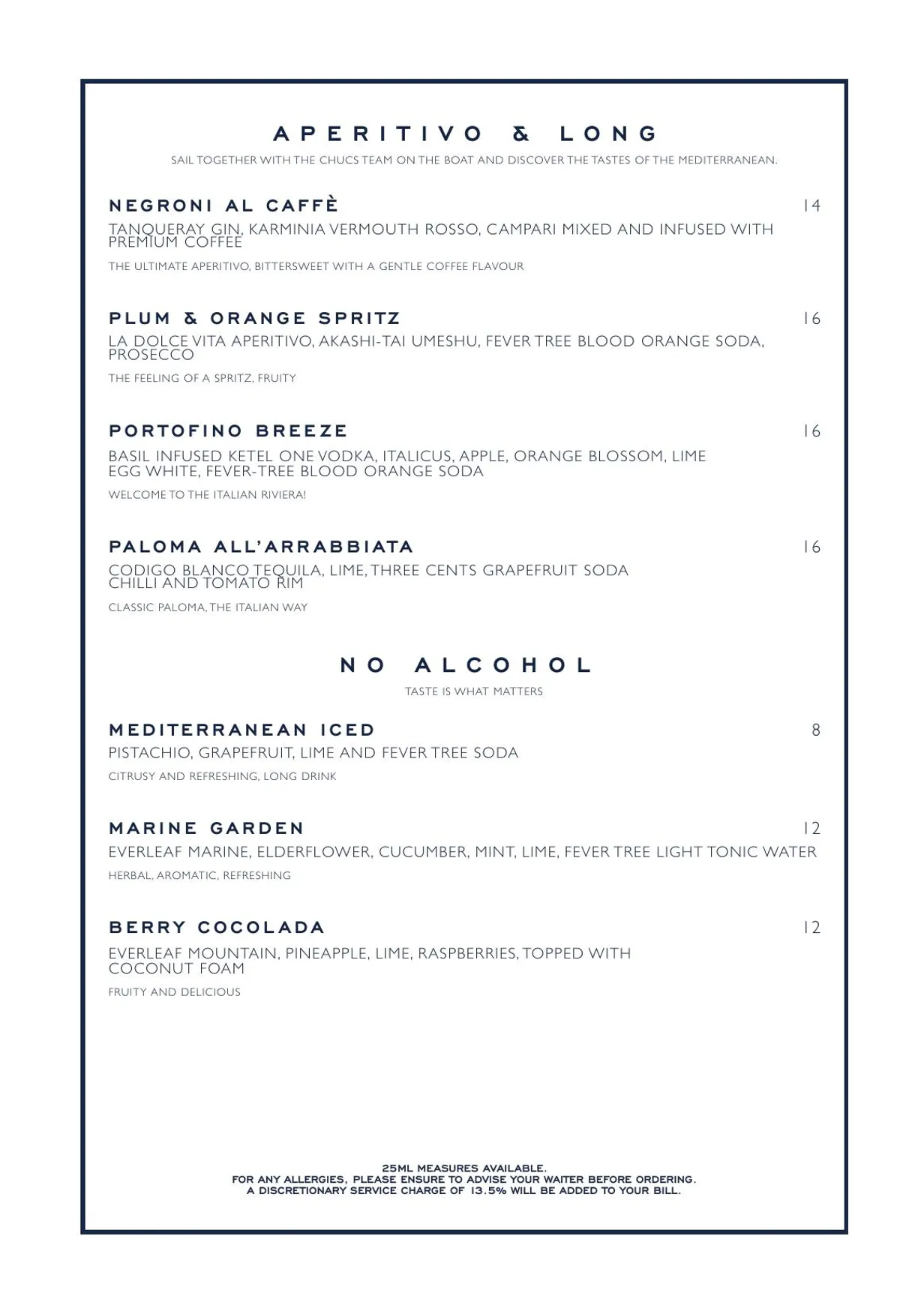 Chucs Belgravia menu, page 17