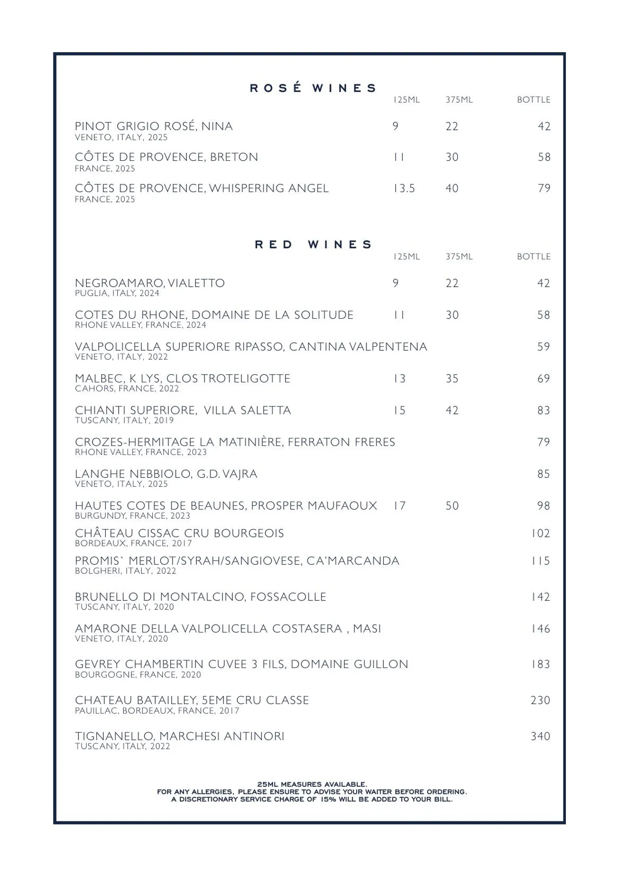 Chucs Mayfair menu, page 6