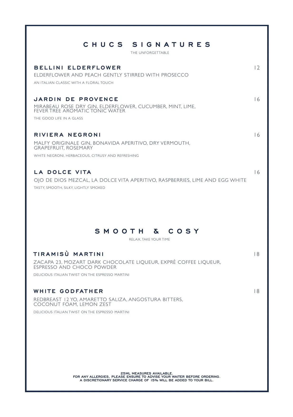 Chucs Mayfair menu, page 3