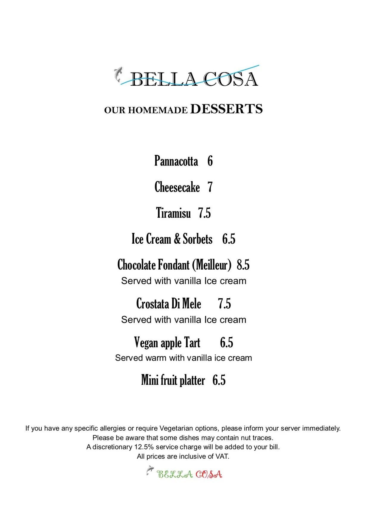 Bella Cosa menu, page 3