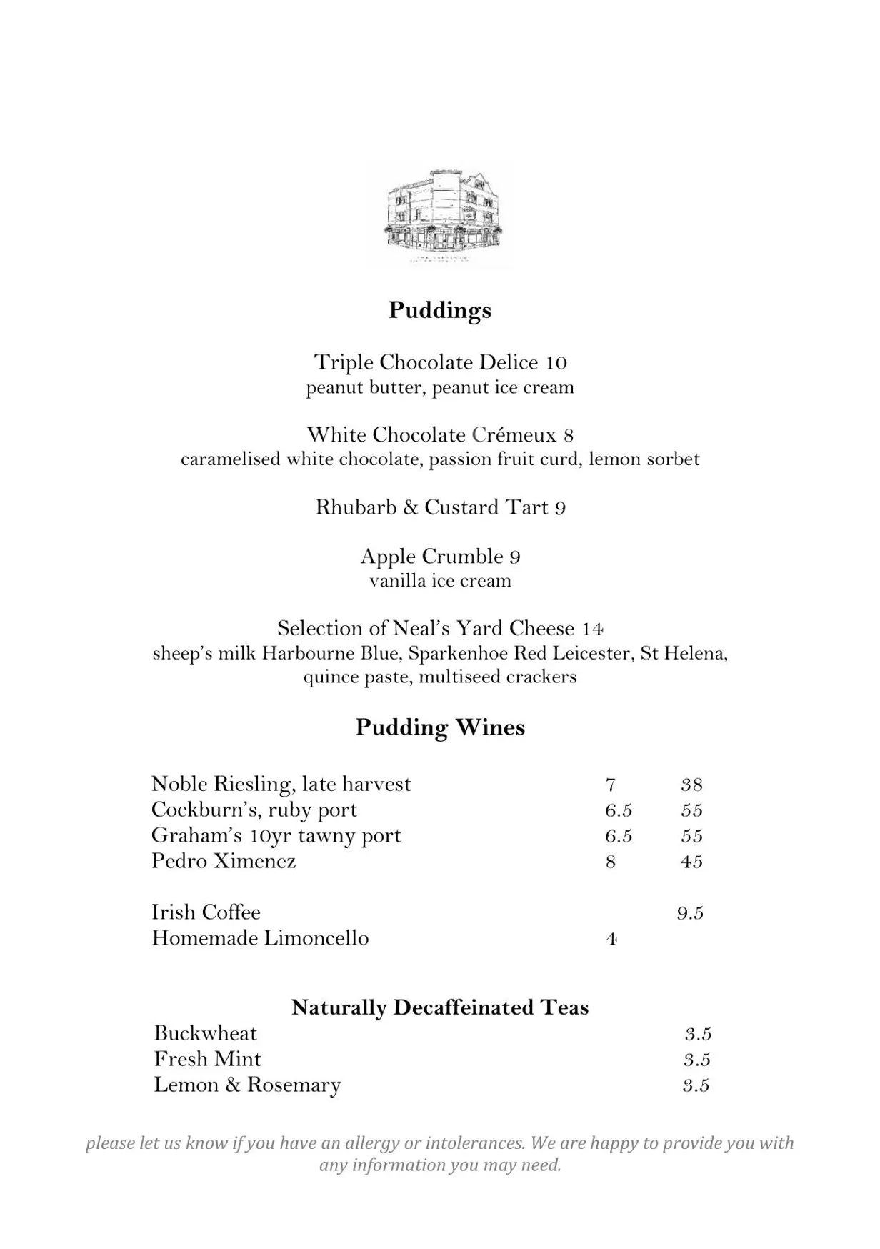 The Garrison menu, page 3