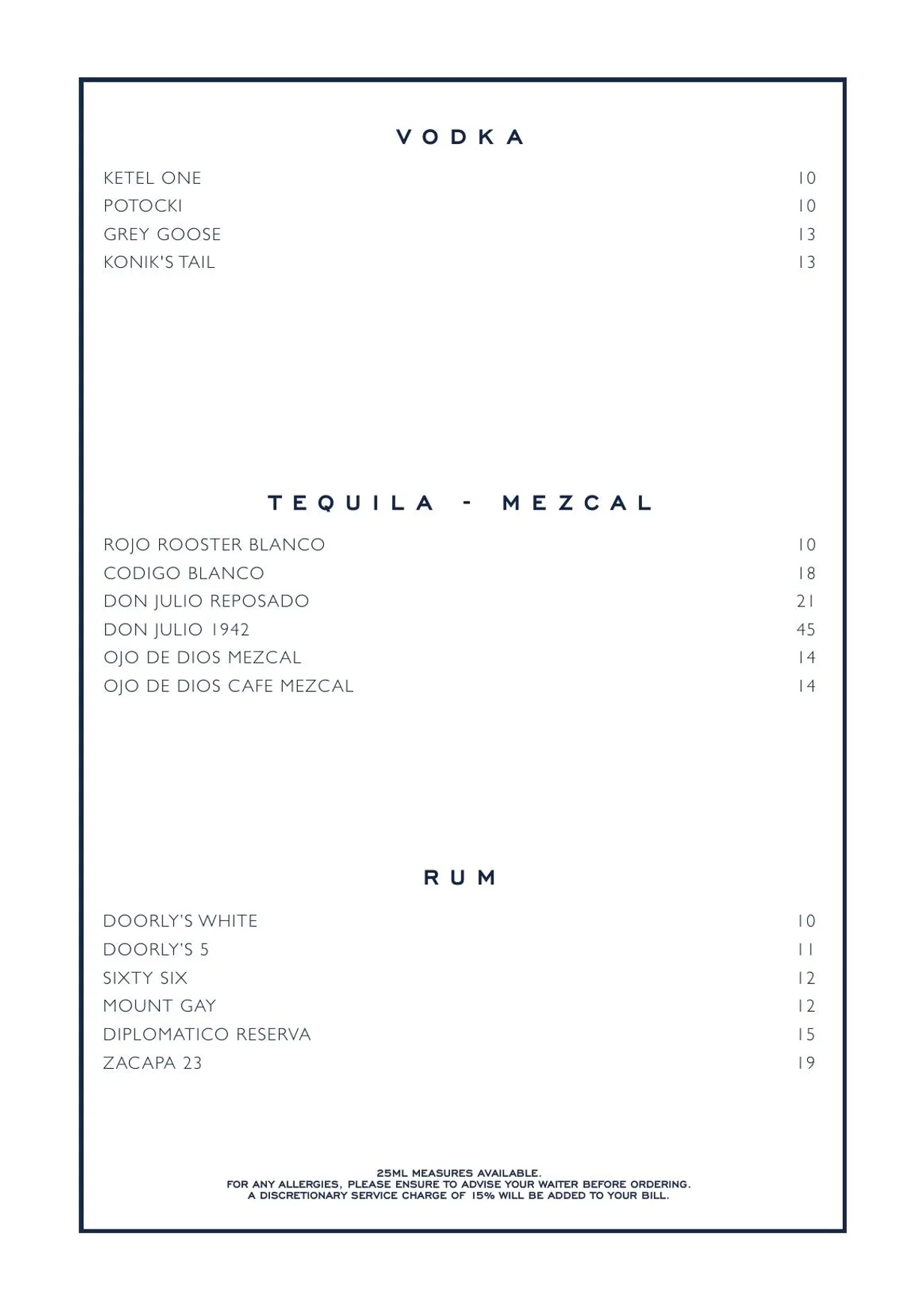 Chucs Mayfair menu, page 8