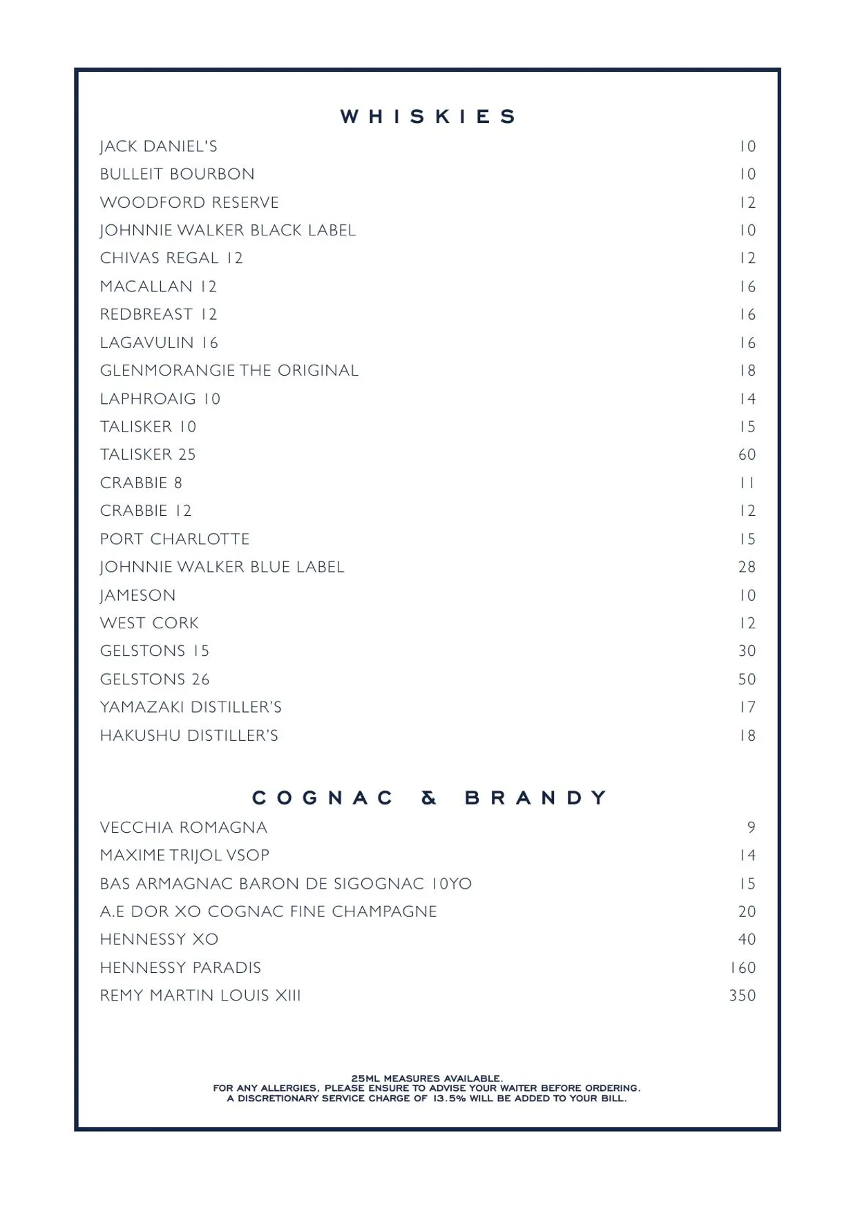 Chucs Belgravia menu, page 20