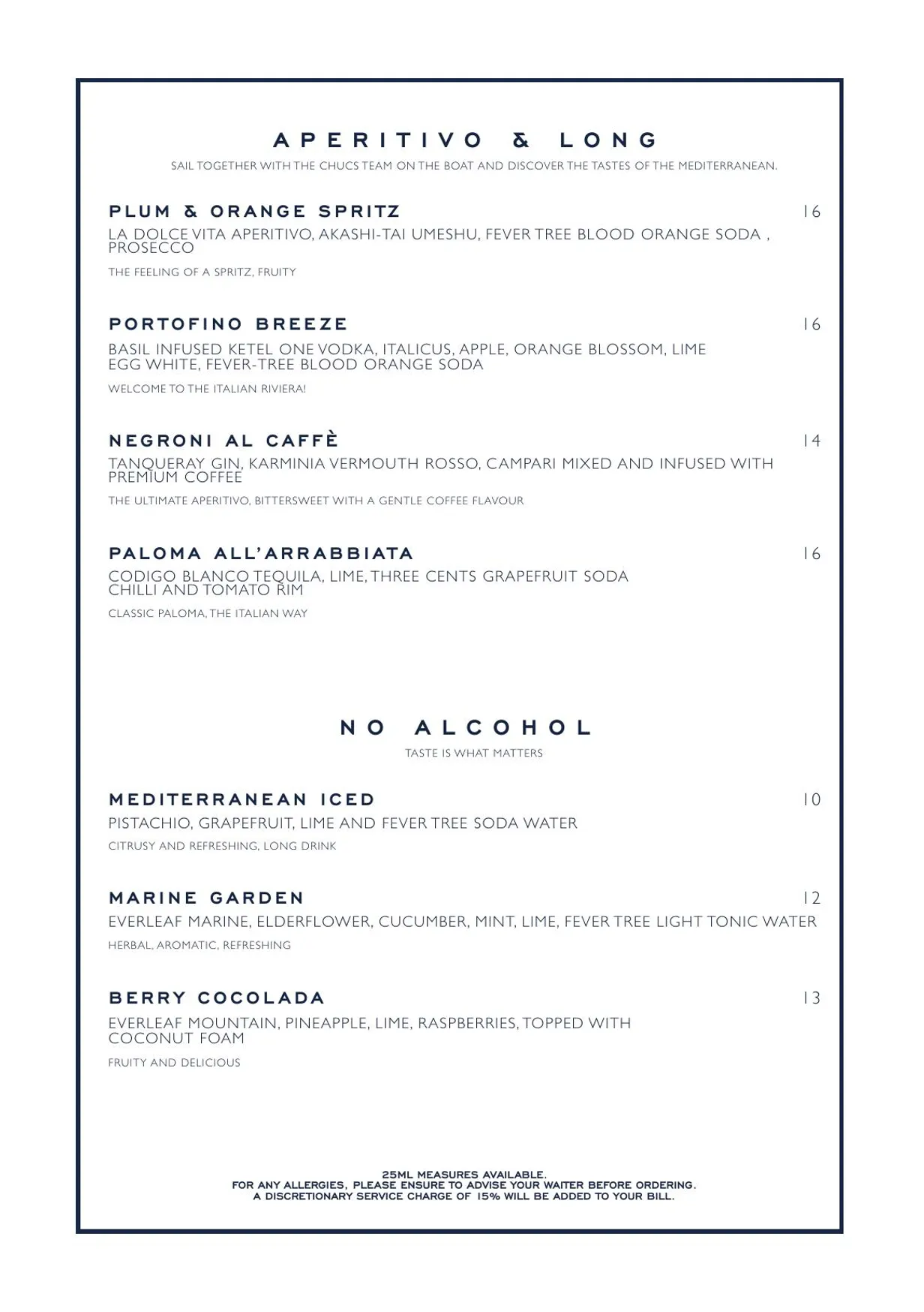 Chucs Mayfair menu, page 4