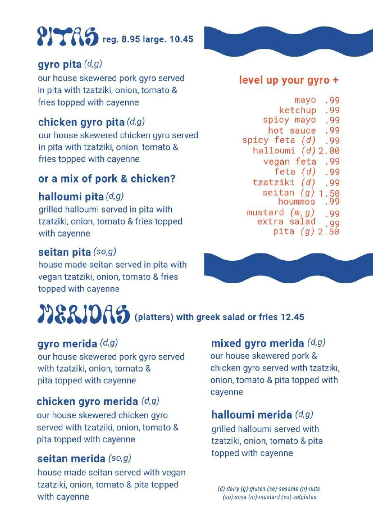 Yianni's menu, page 1