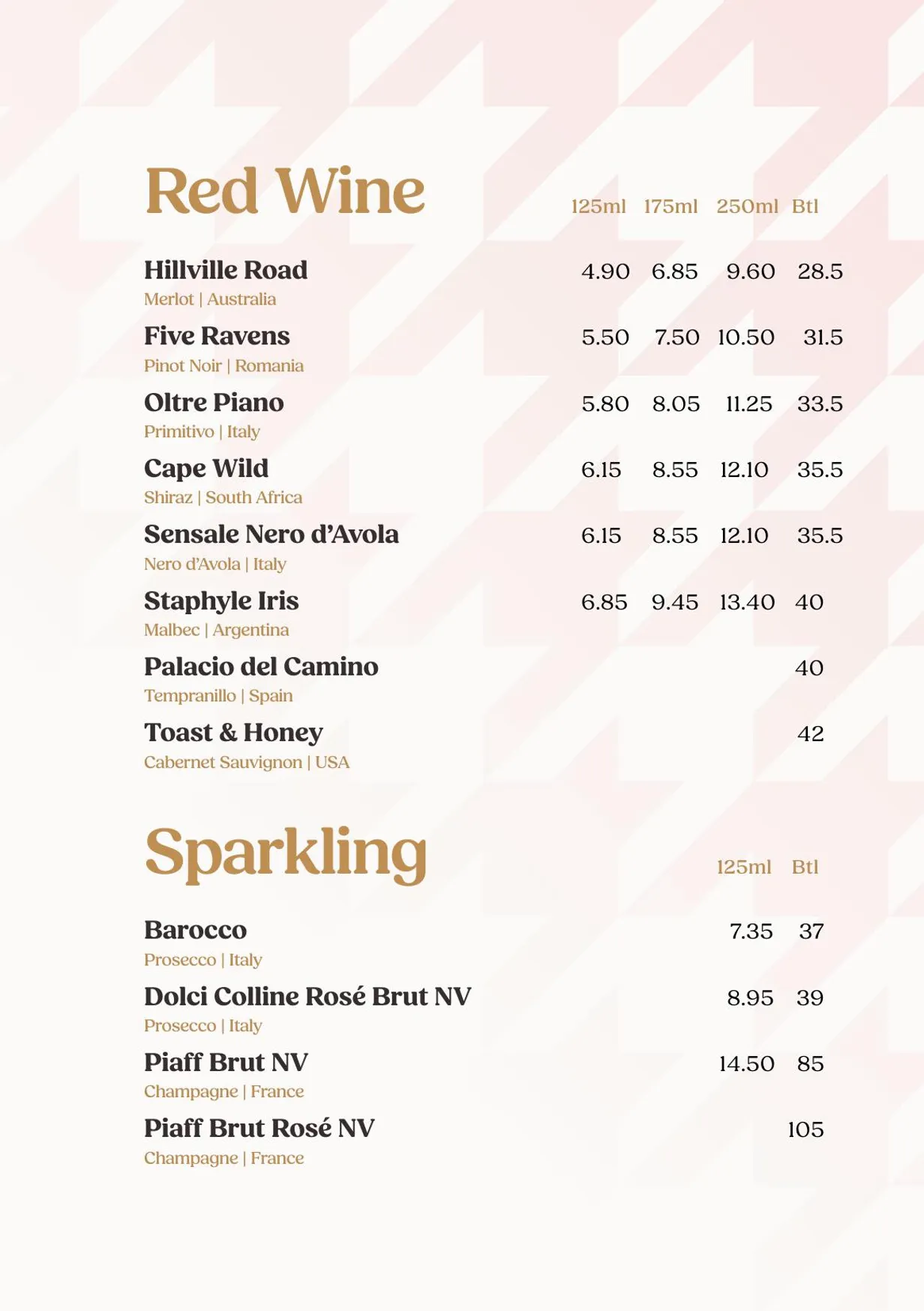 Copper Blossom menu, page 15