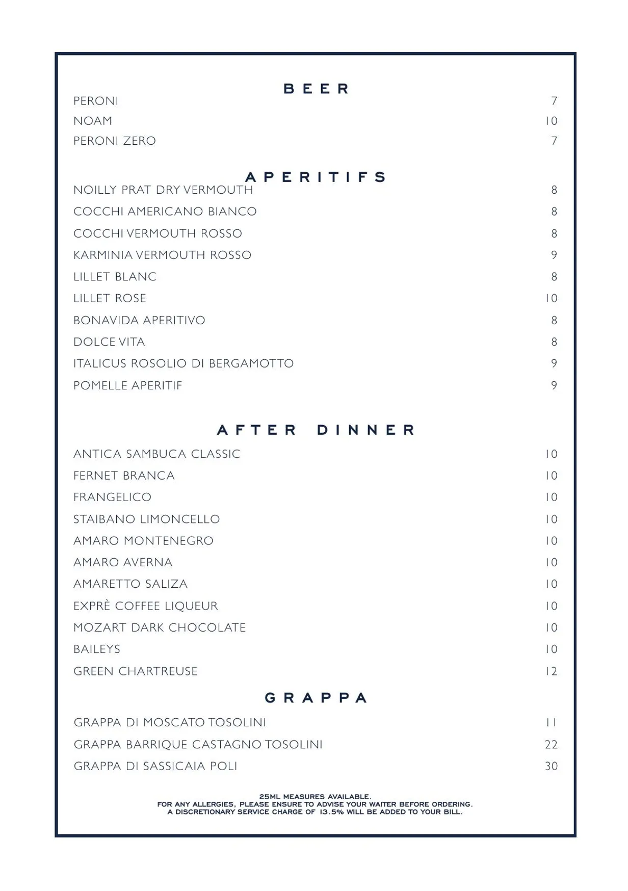 Chucs Belgravia menu, page 18