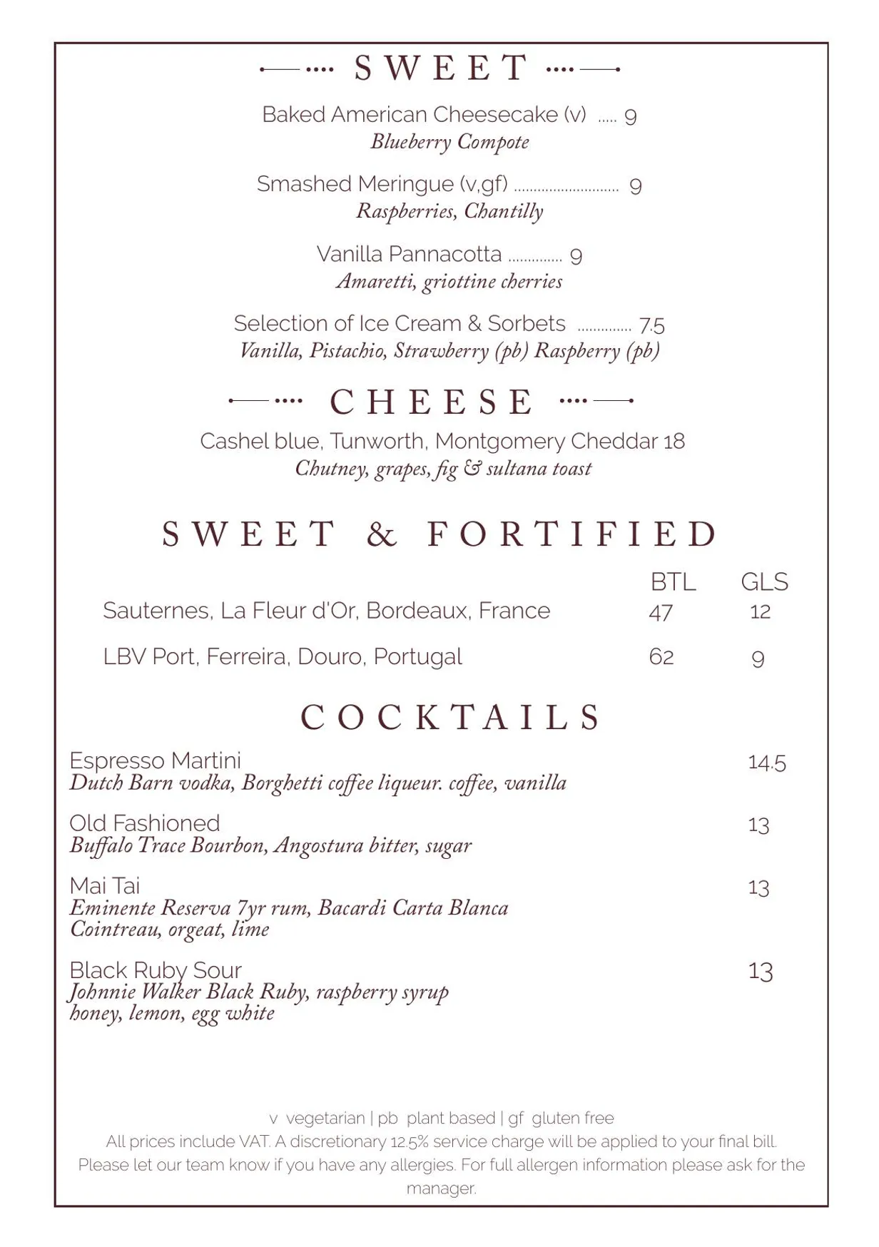 The Botanist, Broadgate Circle menu, page 1