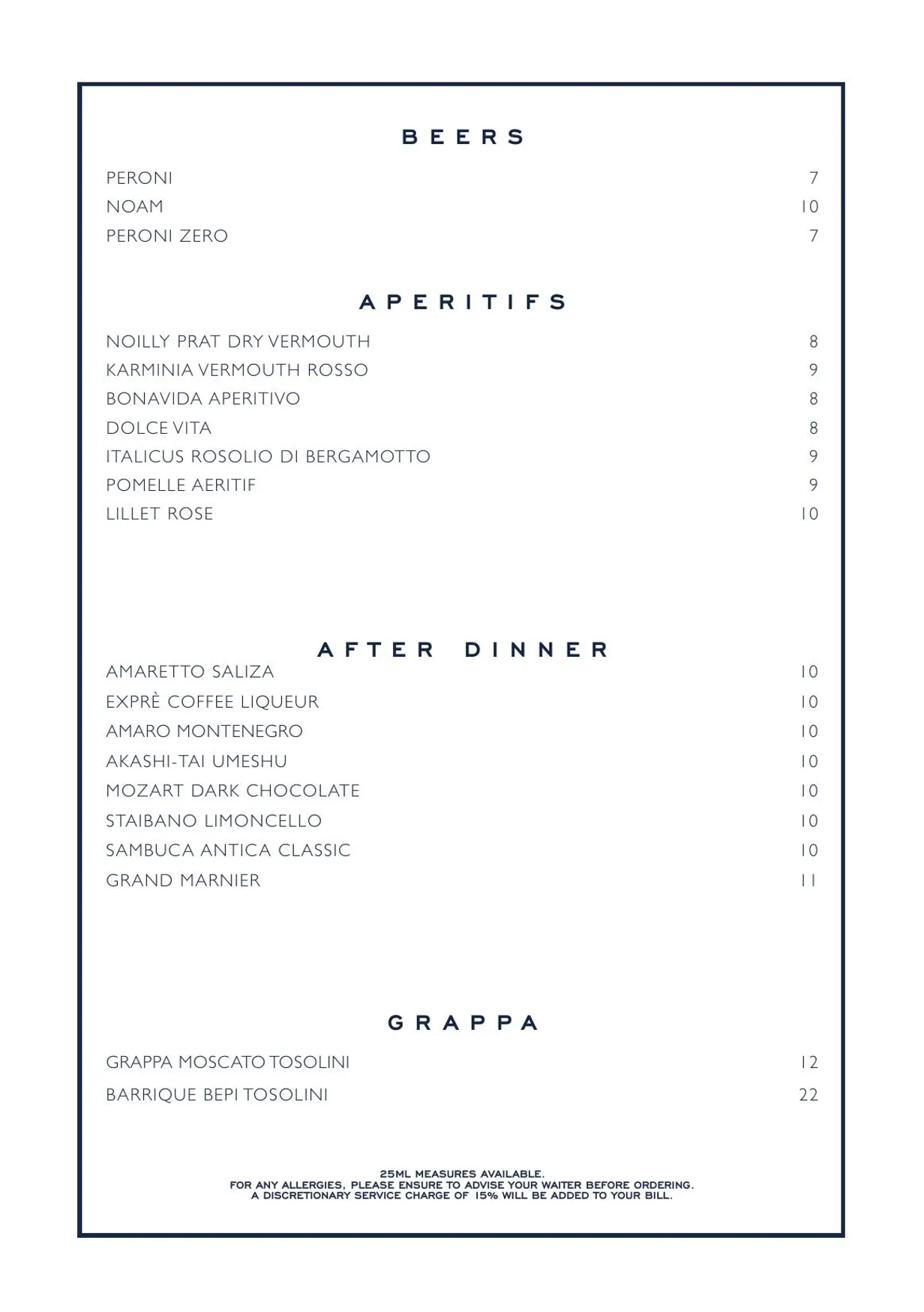 Chucs Mayfair menu, page 7