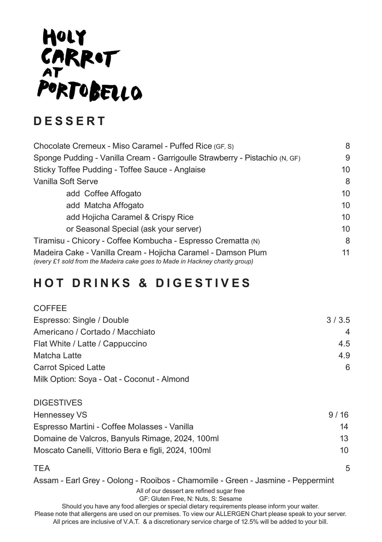 Holy Carrot menu, page 3