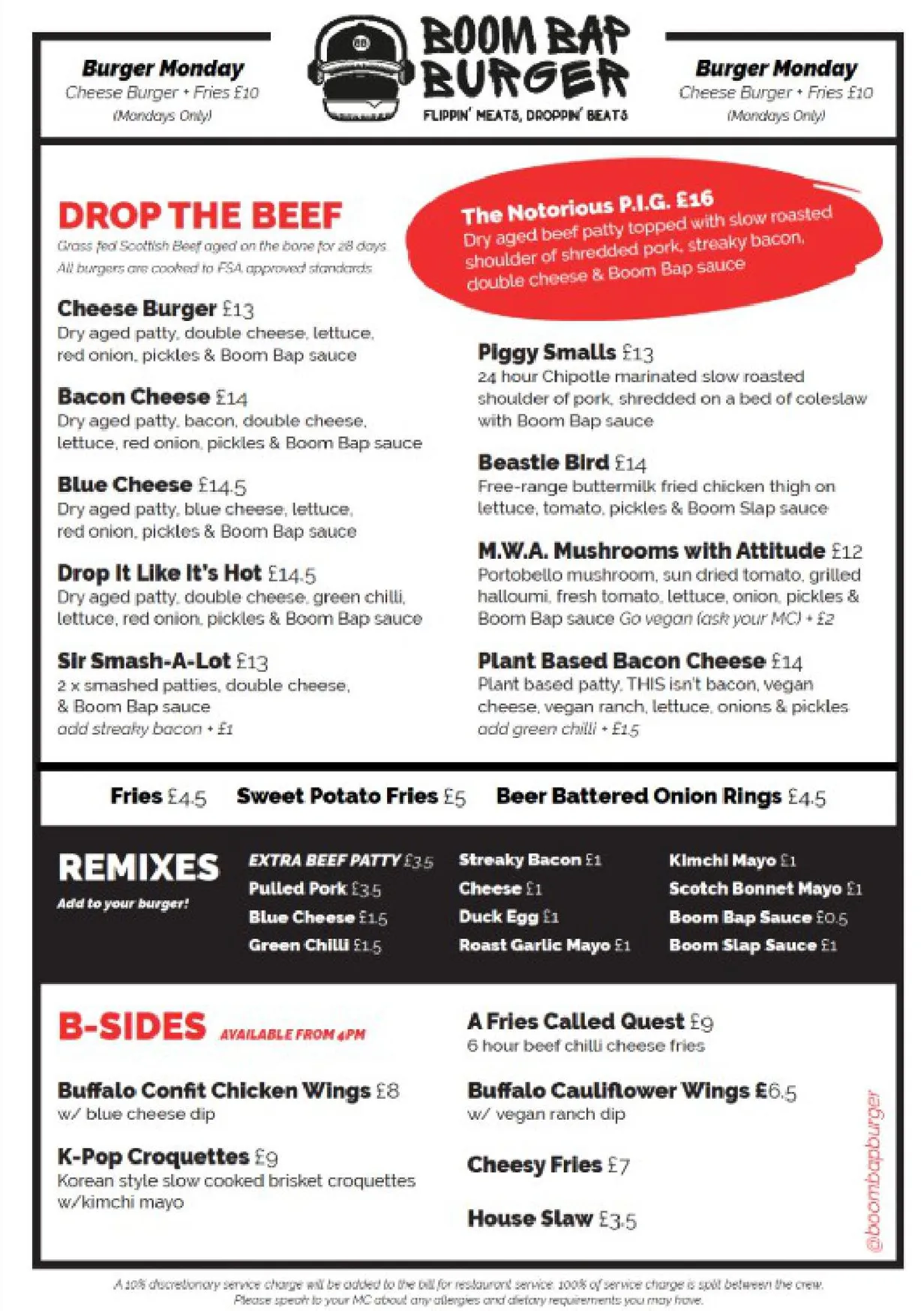 Boom Bap Burgers menu, page 1