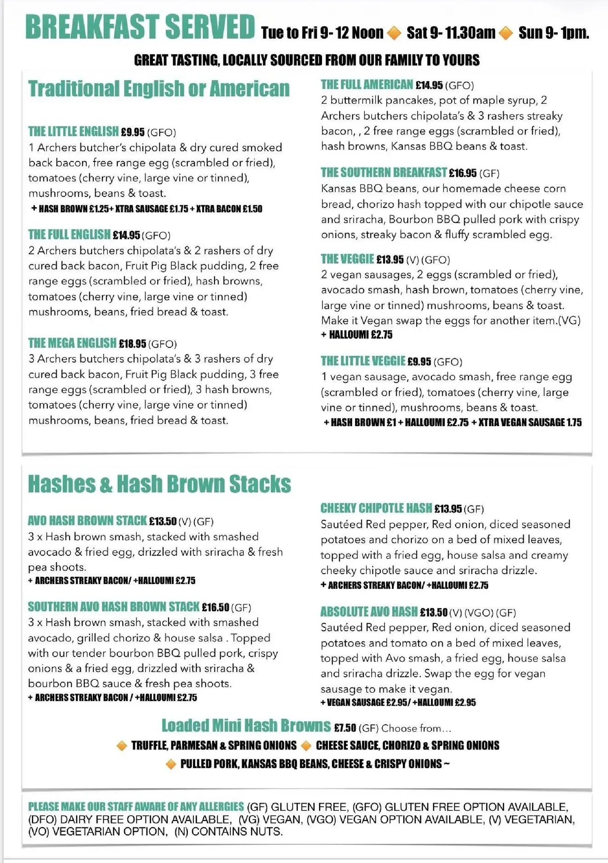 Harry's Soul Station menu, page 1