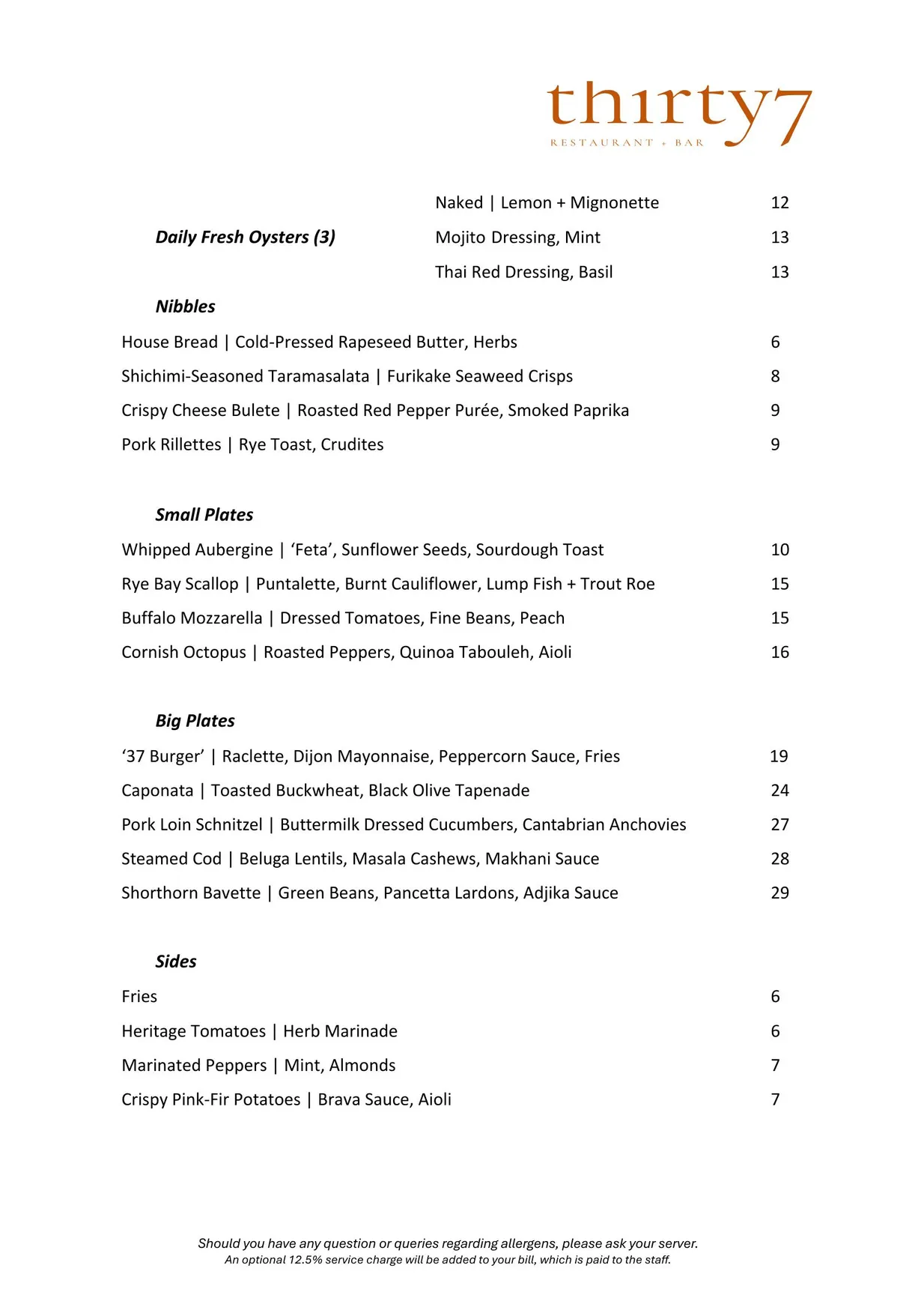 thirty7 menu, page 1
