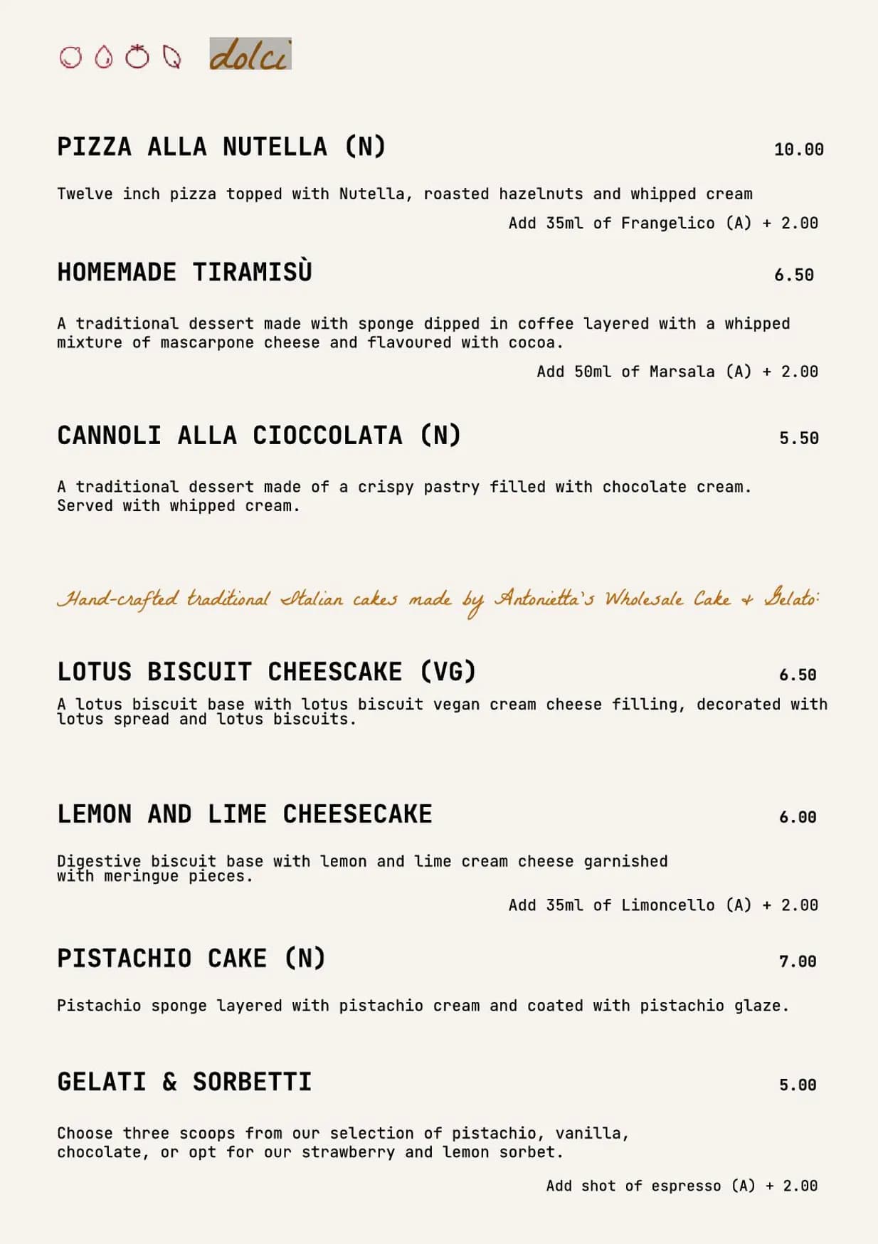 Noi Quattro menu, page 2