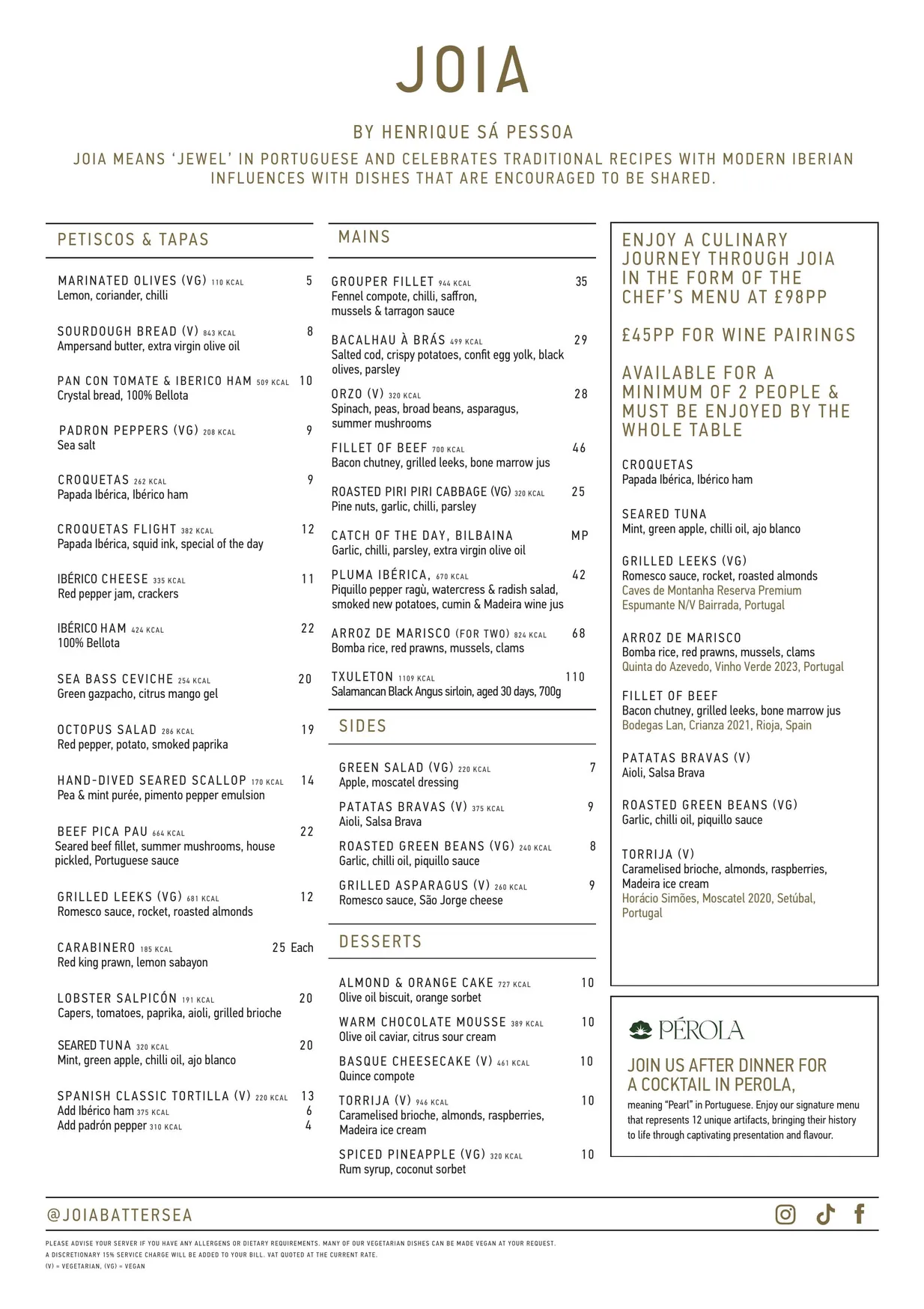 JOIA Restaurant menu, page 2