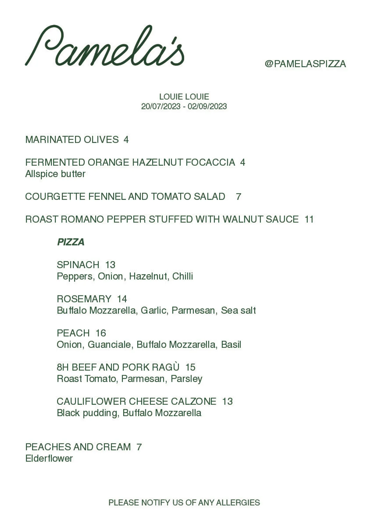 Louie Louie menu, page 2