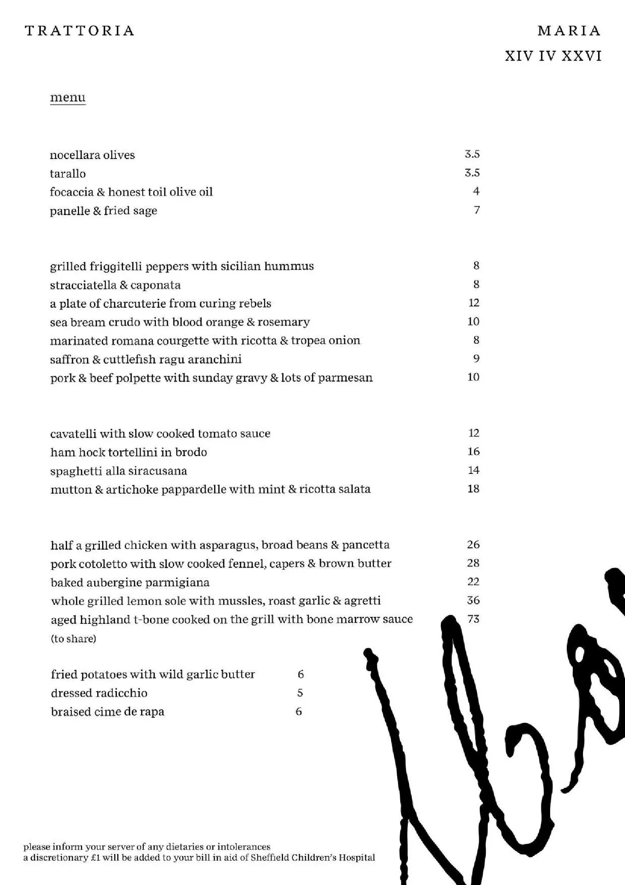 Maria menu, page 1