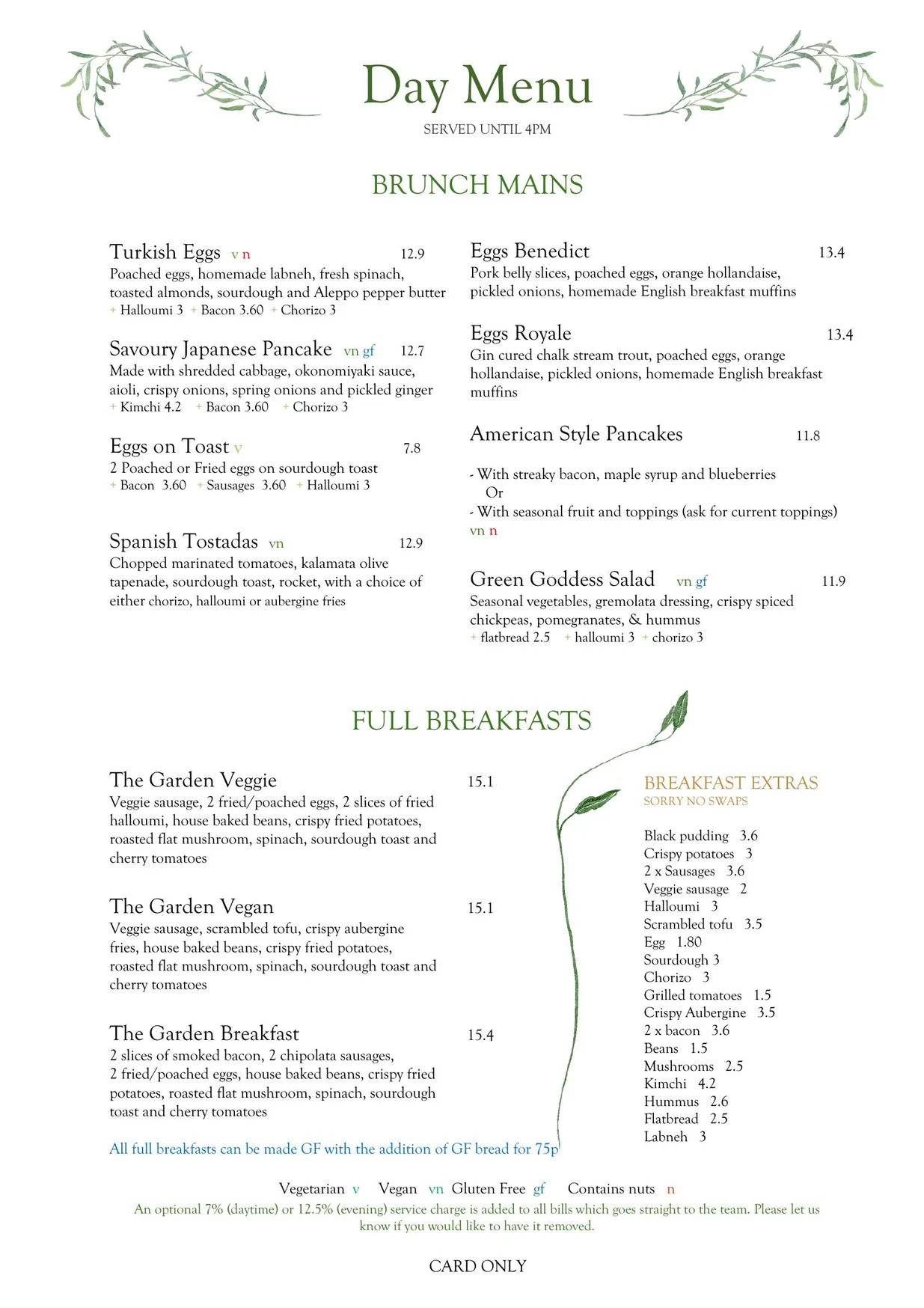 Garden of Easton menu, page 1