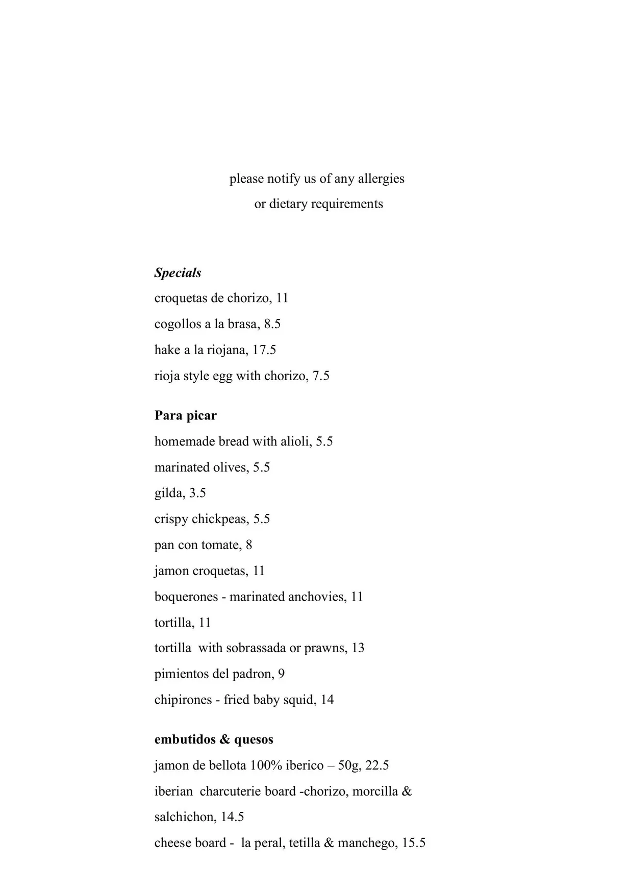 escocesa menu, page 1