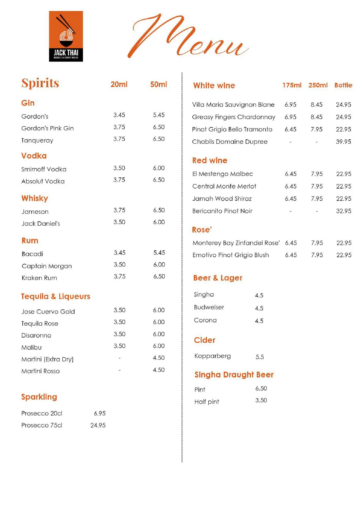Jack Thai menu, page 3