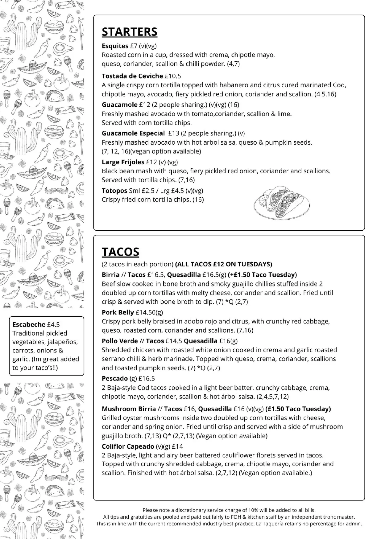 La Taqueria Castle St menu, page 2