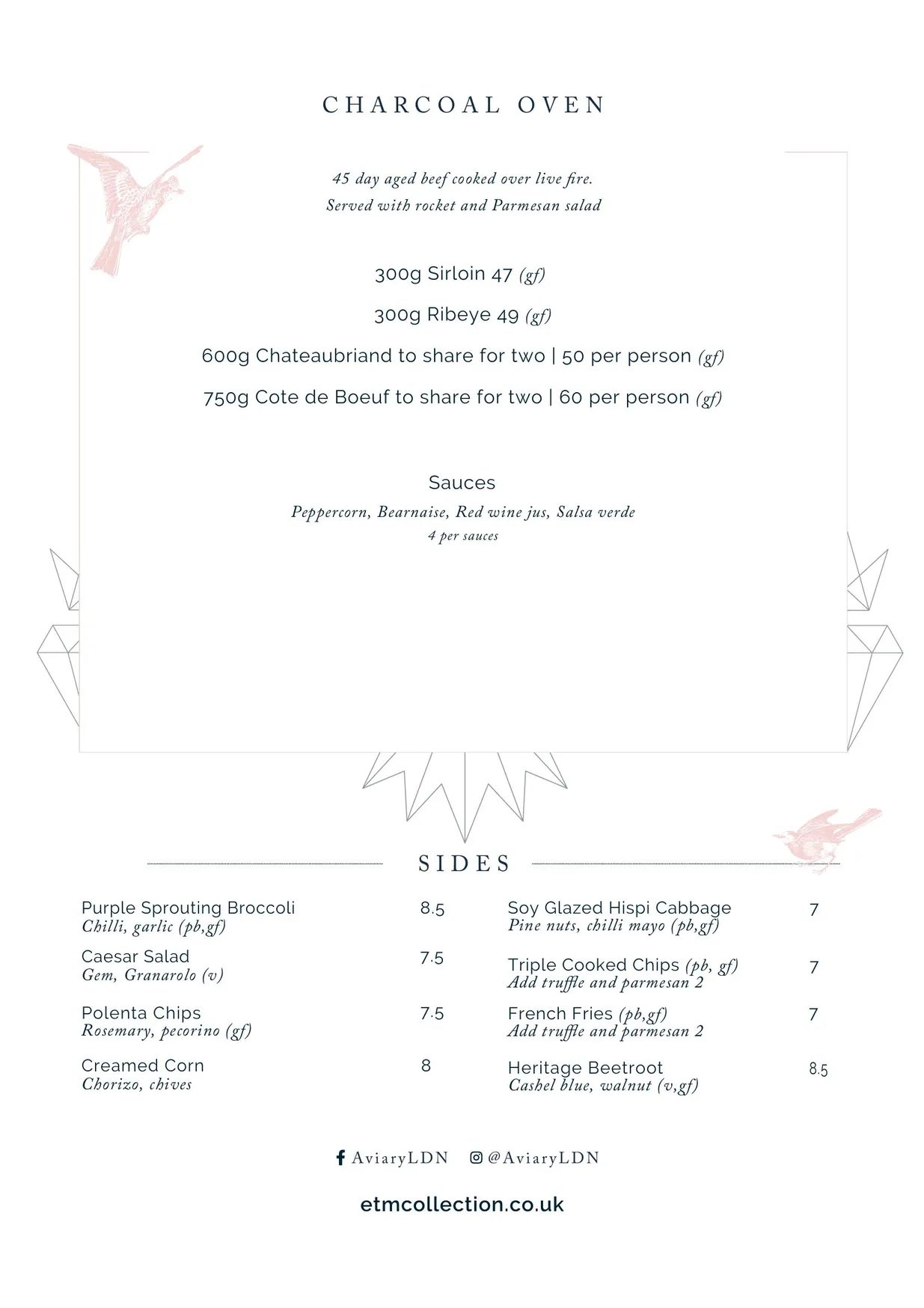 Aviary menu, page 2