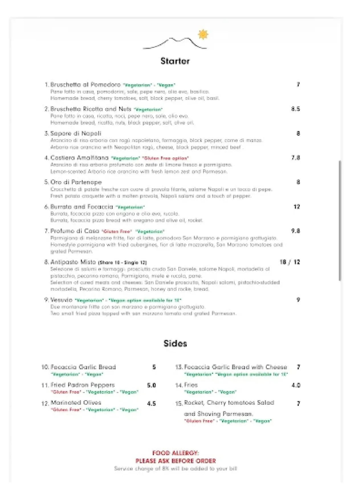 L'oro di Napoli - Pizzeria & Trattoria menu, page 1