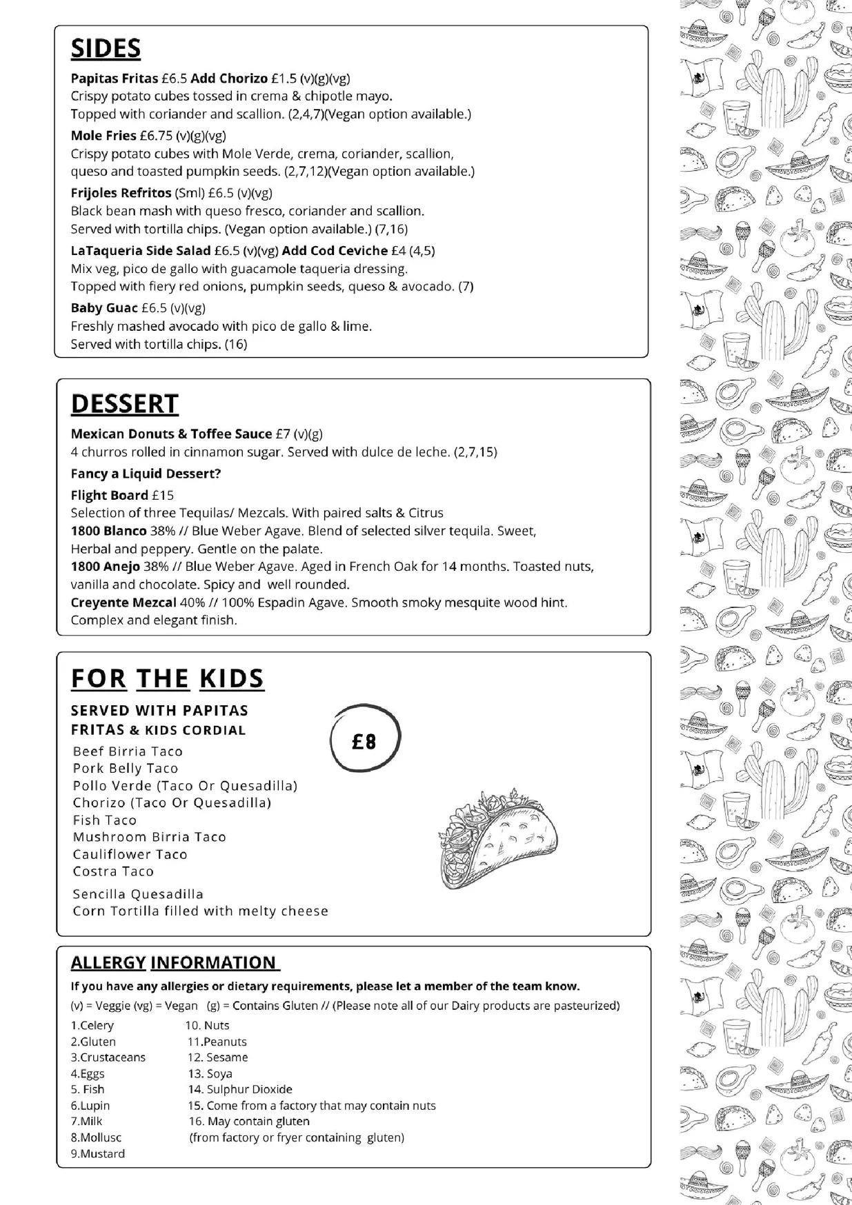 La Taqueria menu, page 2