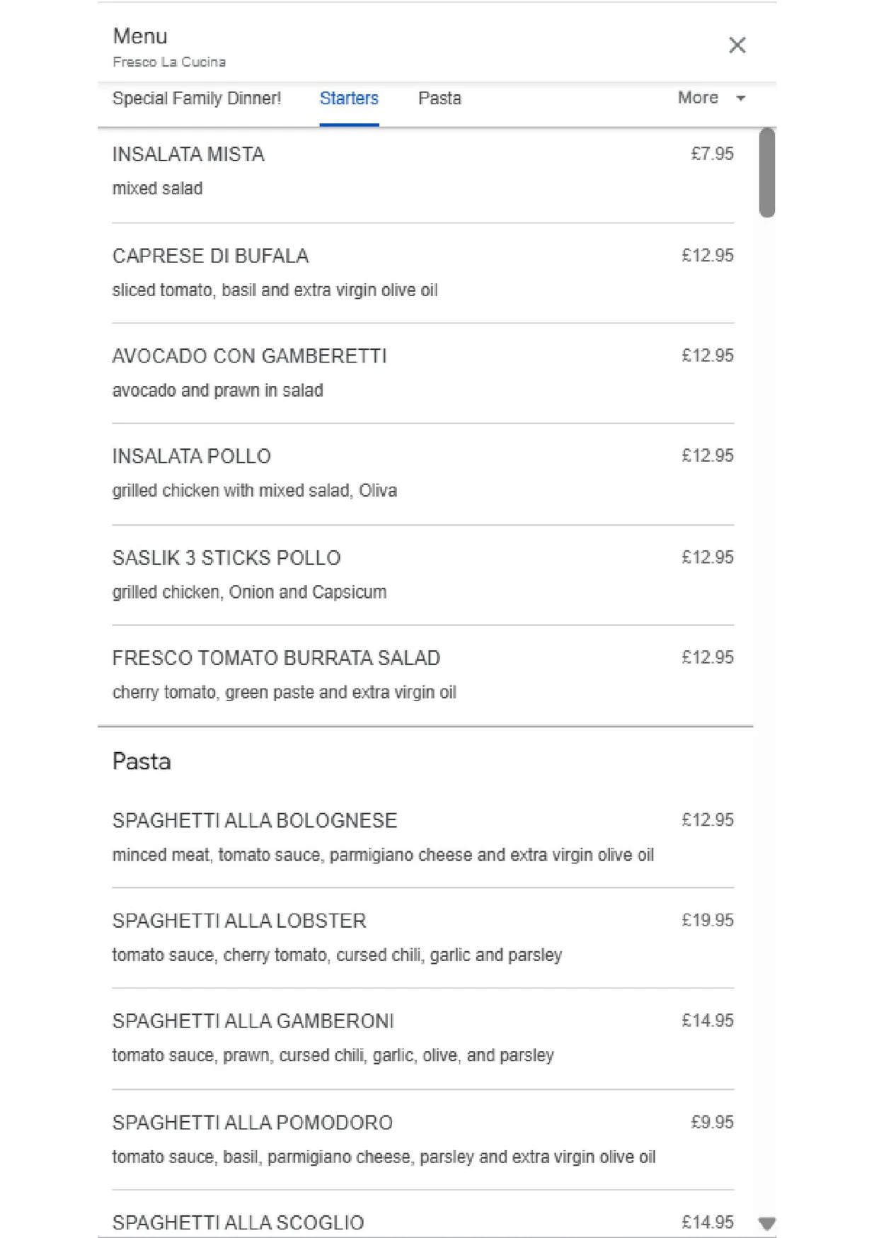 Fresco La Cucina menu, page 2