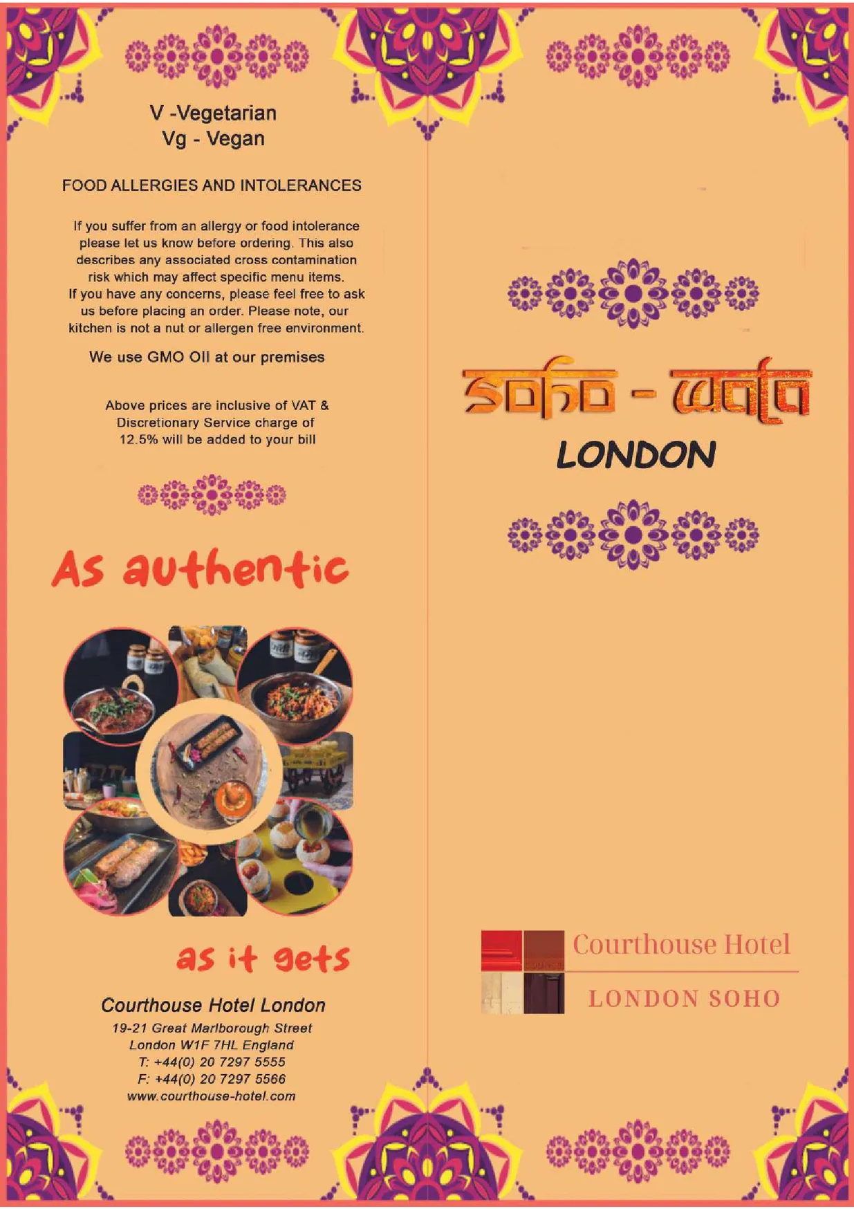 Soho Wala menu, page 1