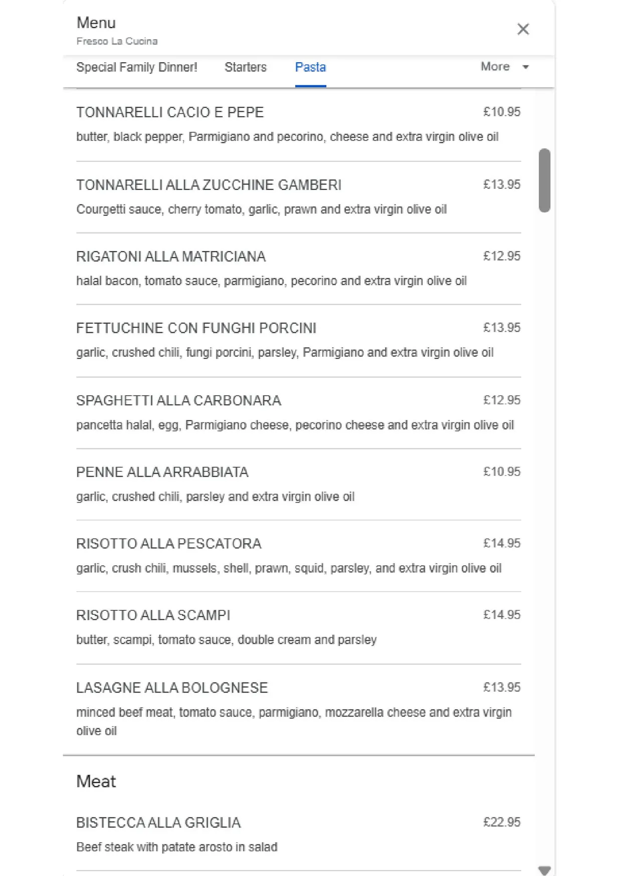 Fresco La Cucina menu, page 3