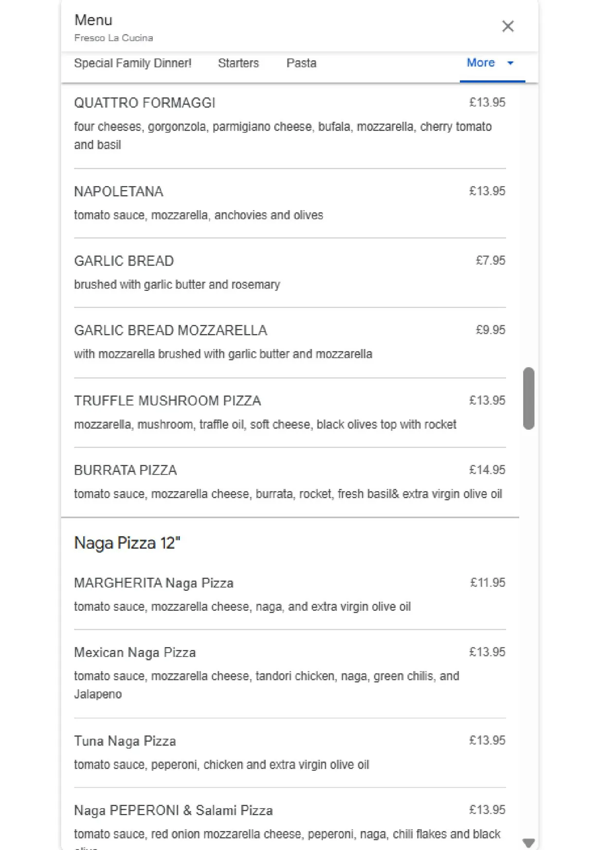 Fresco La Cucina menu, page 7
