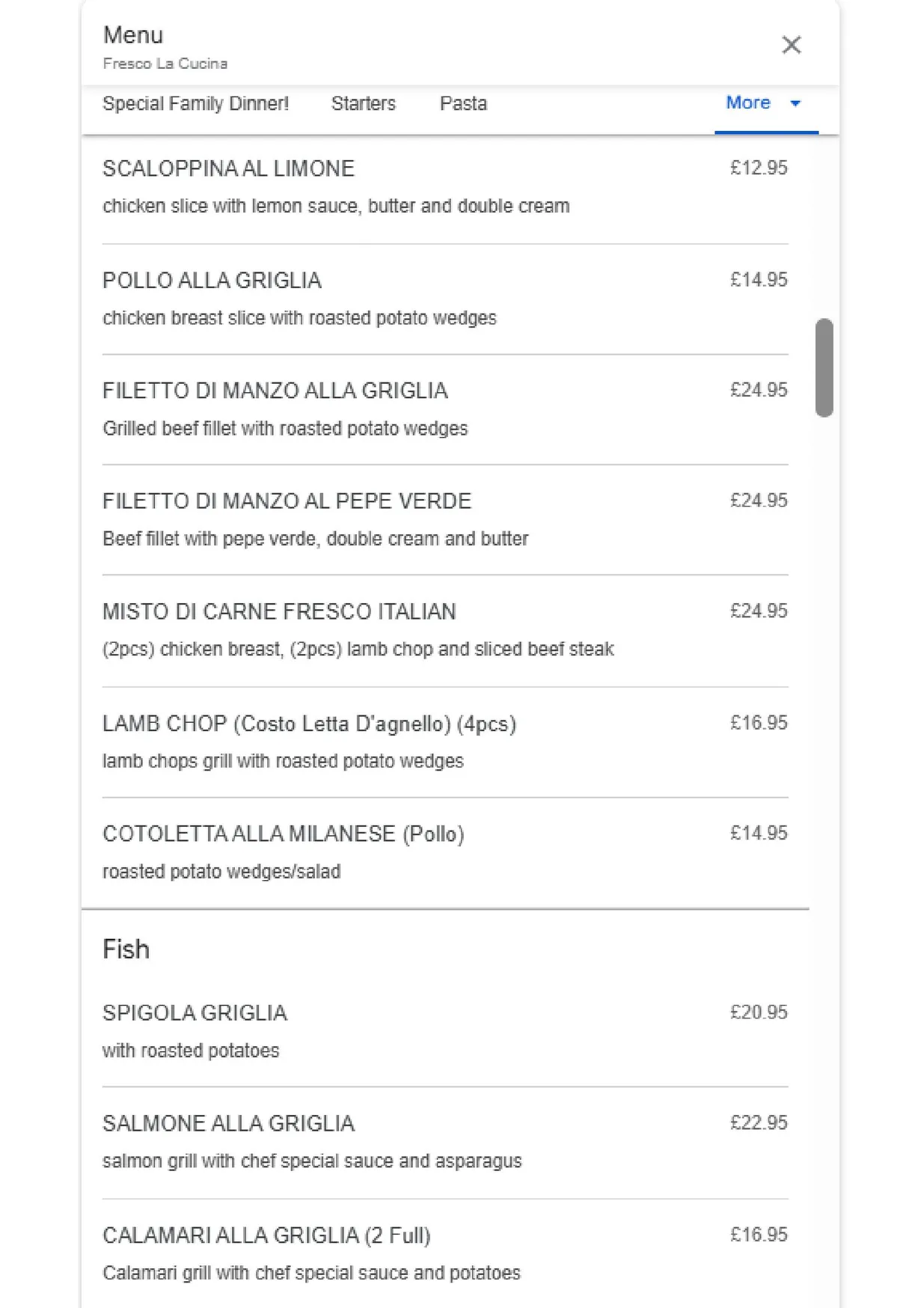 Fresco La Cucina menu, page 4