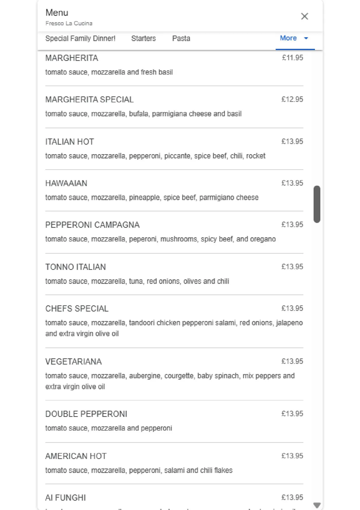 Fresco La Cucina menu, page 6