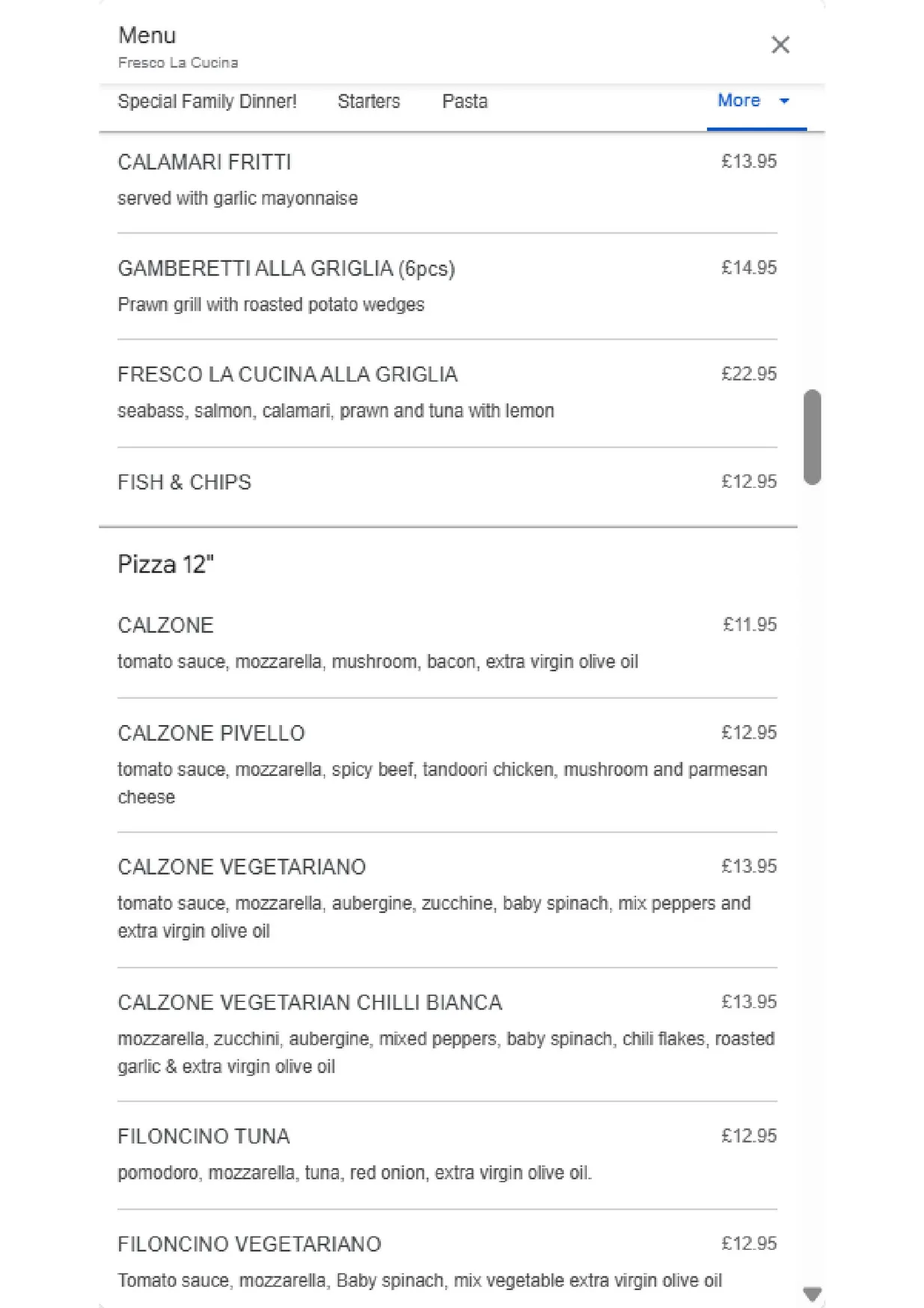 Fresco La Cucina menu, page 5