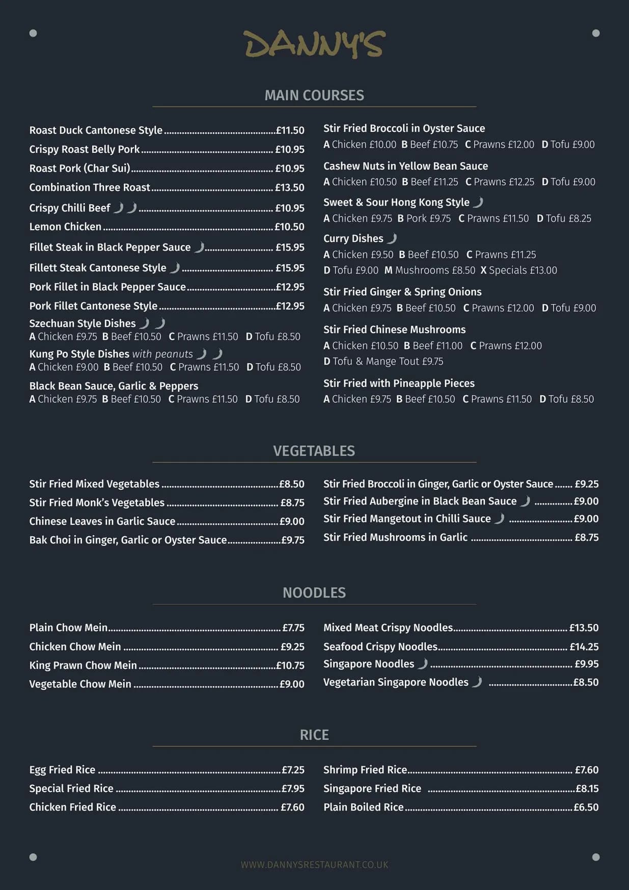 Danny's menu, page 3
