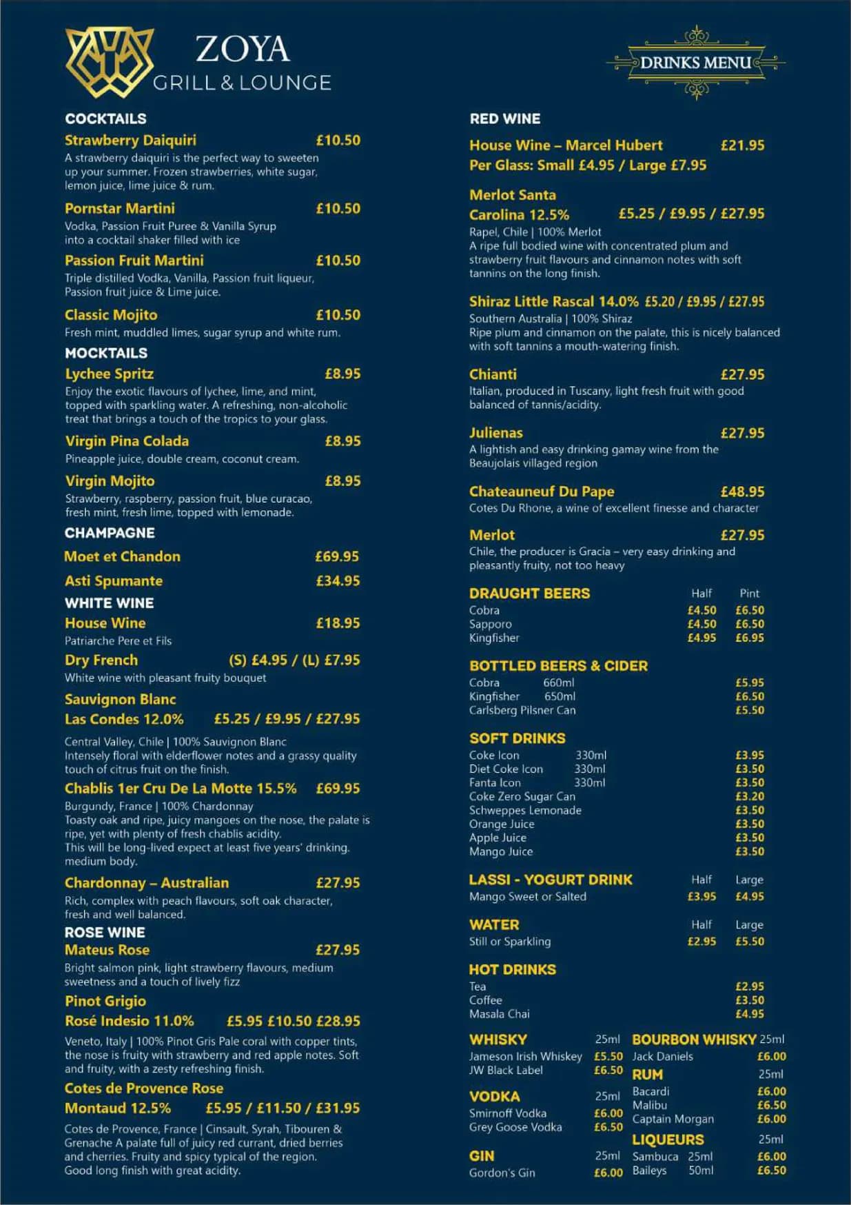 ZOYA menu, page 10