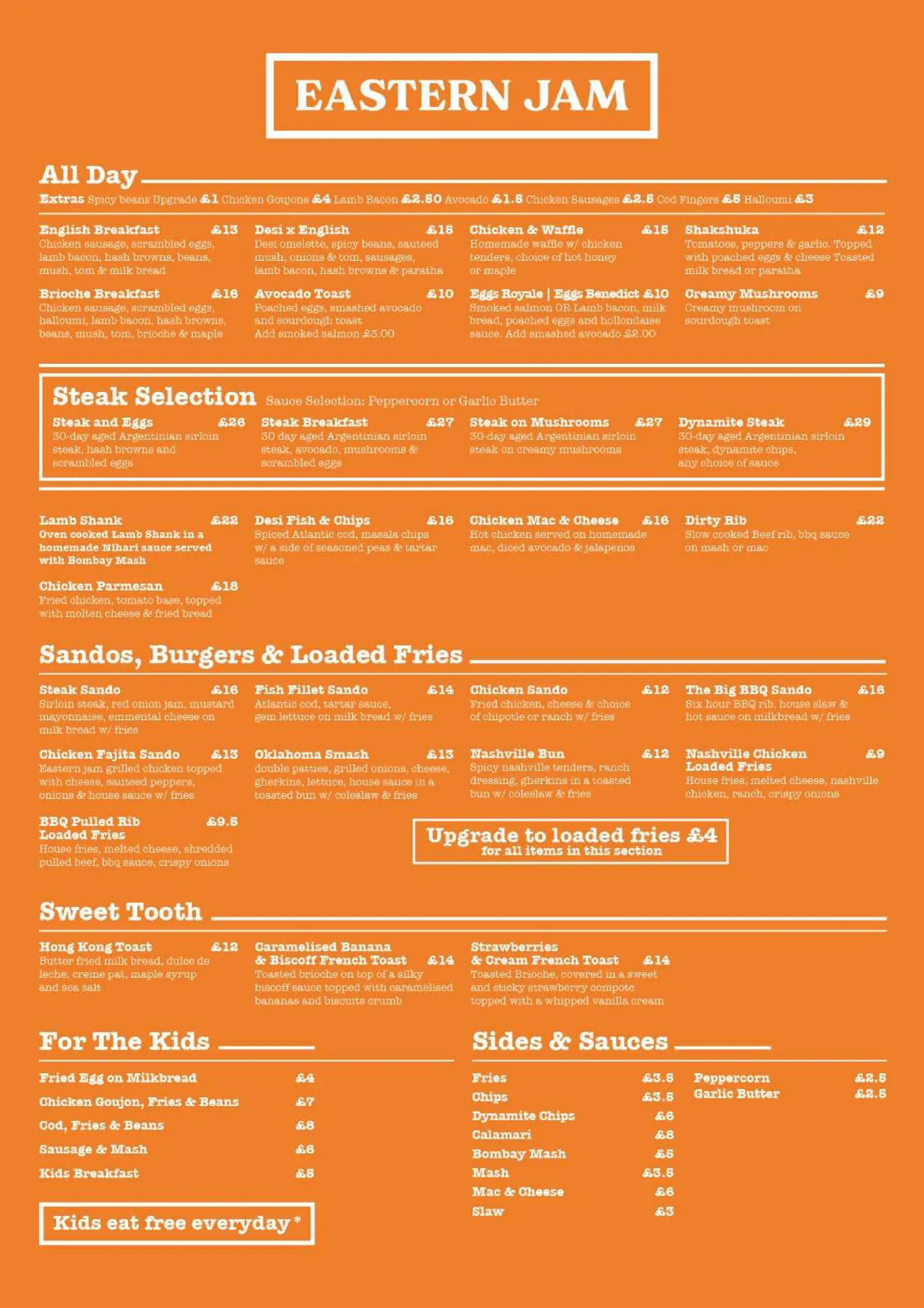 Eastern Jam menu, page 1