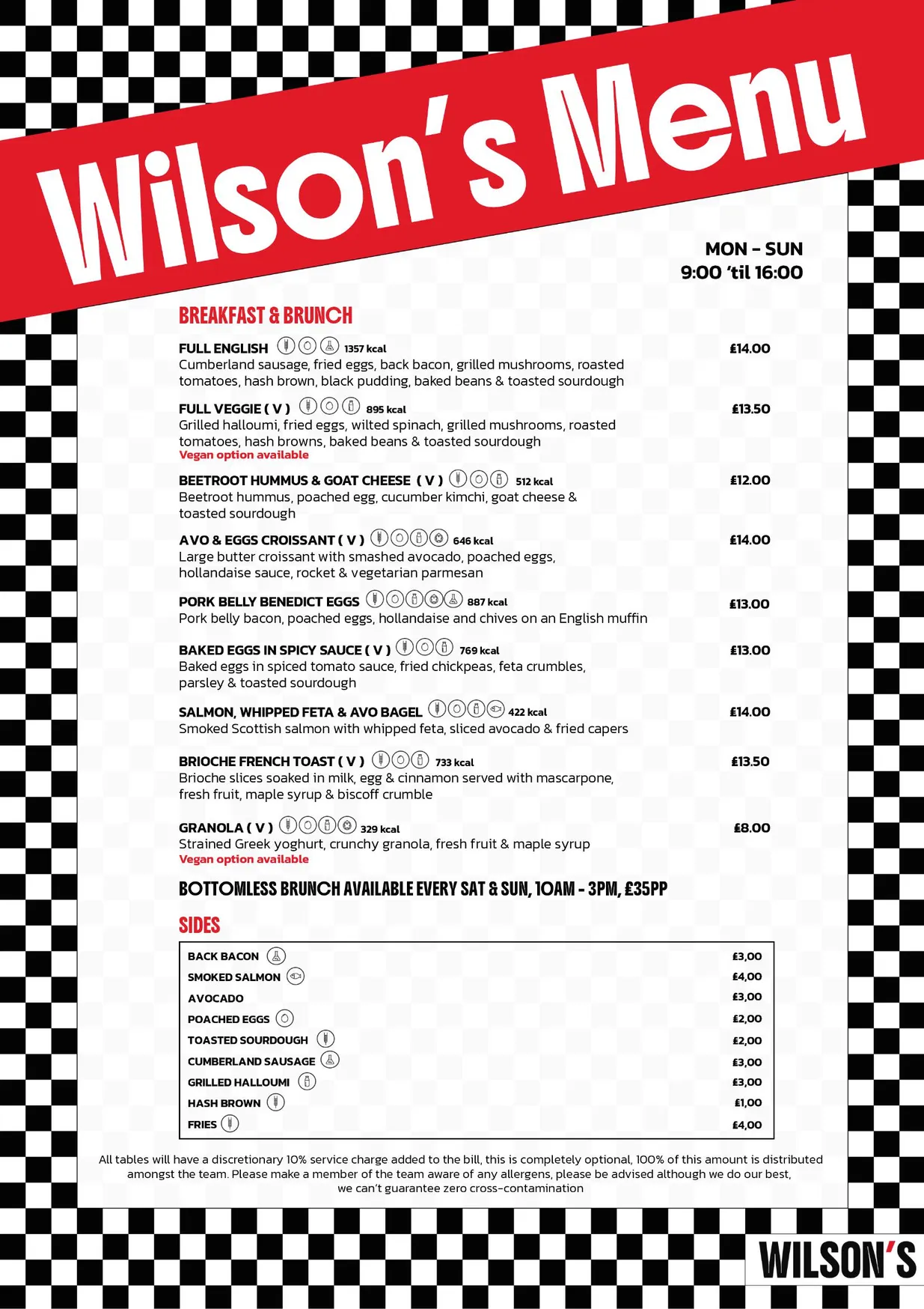 Wilson's menu, page 2