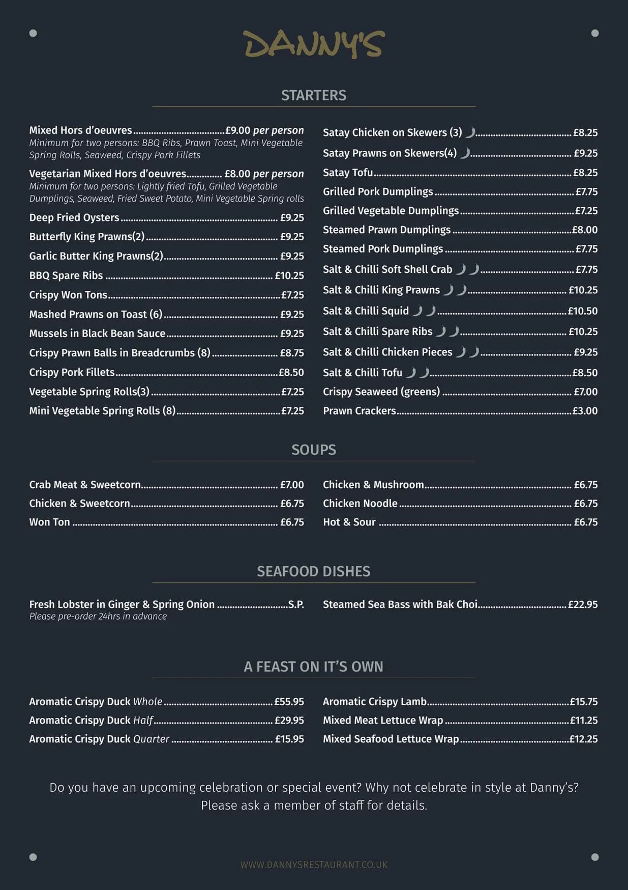 Danny's menu, page 2