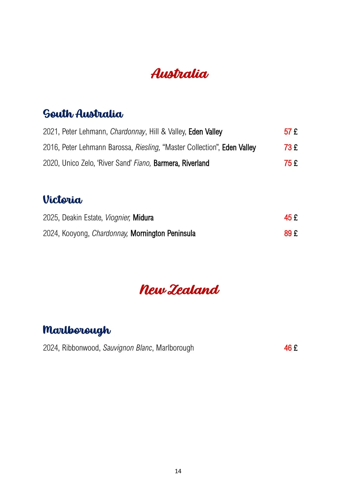 Traders Wine Bar menu, page 15