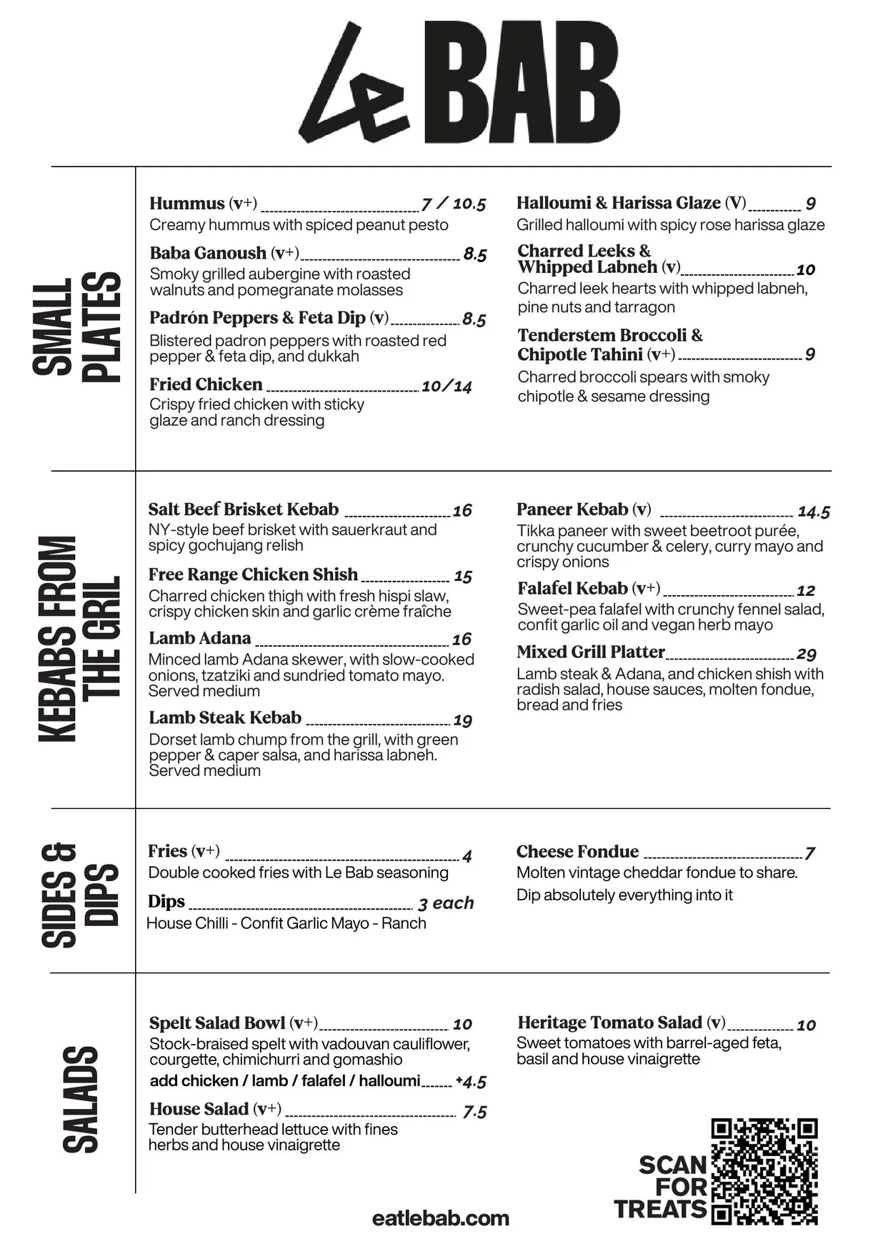 Le Bab Soho menu, page 1