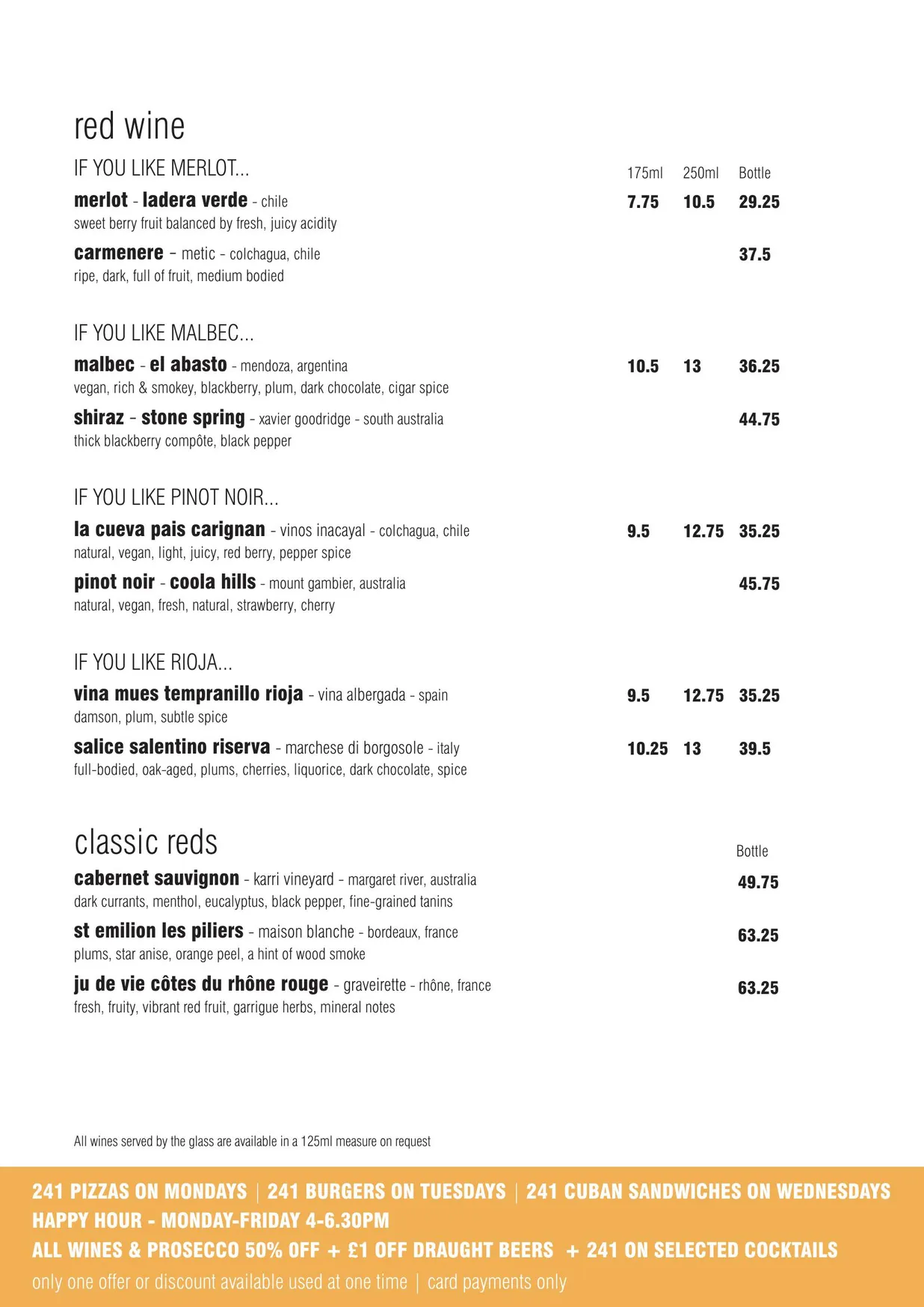 The Plough menu, page 12