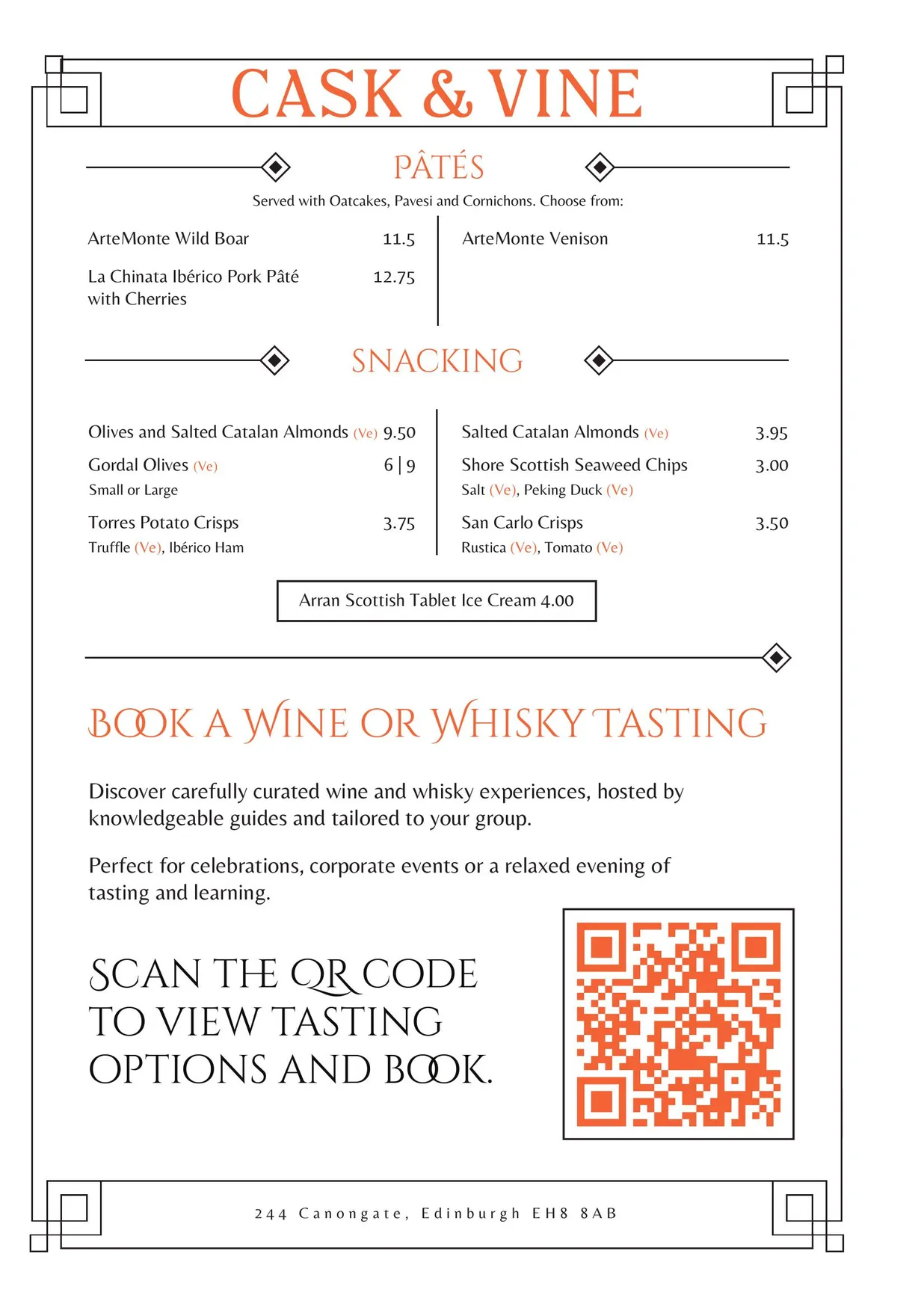 Cask & Vine menu, page 4