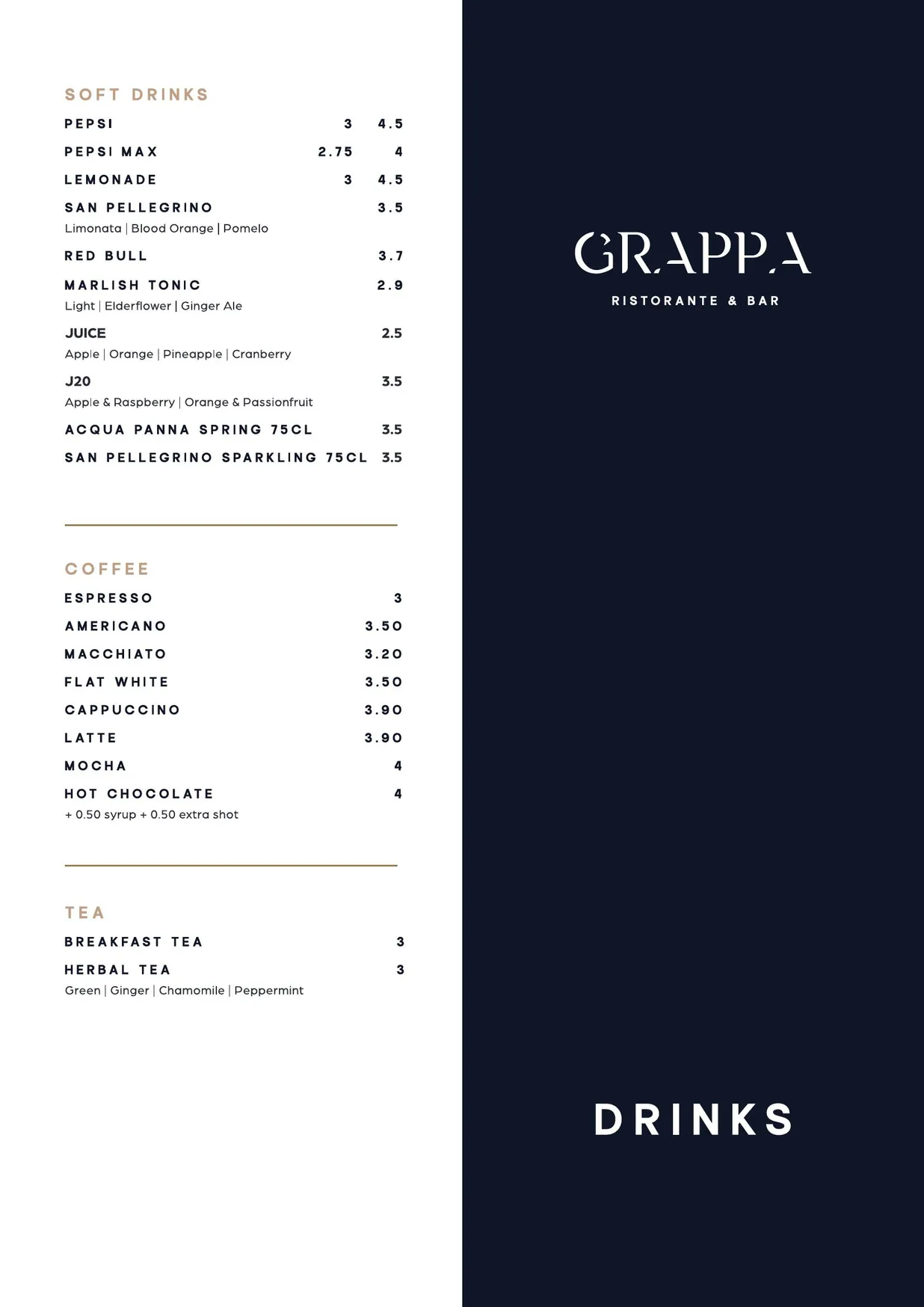 Grappa menu, page 14