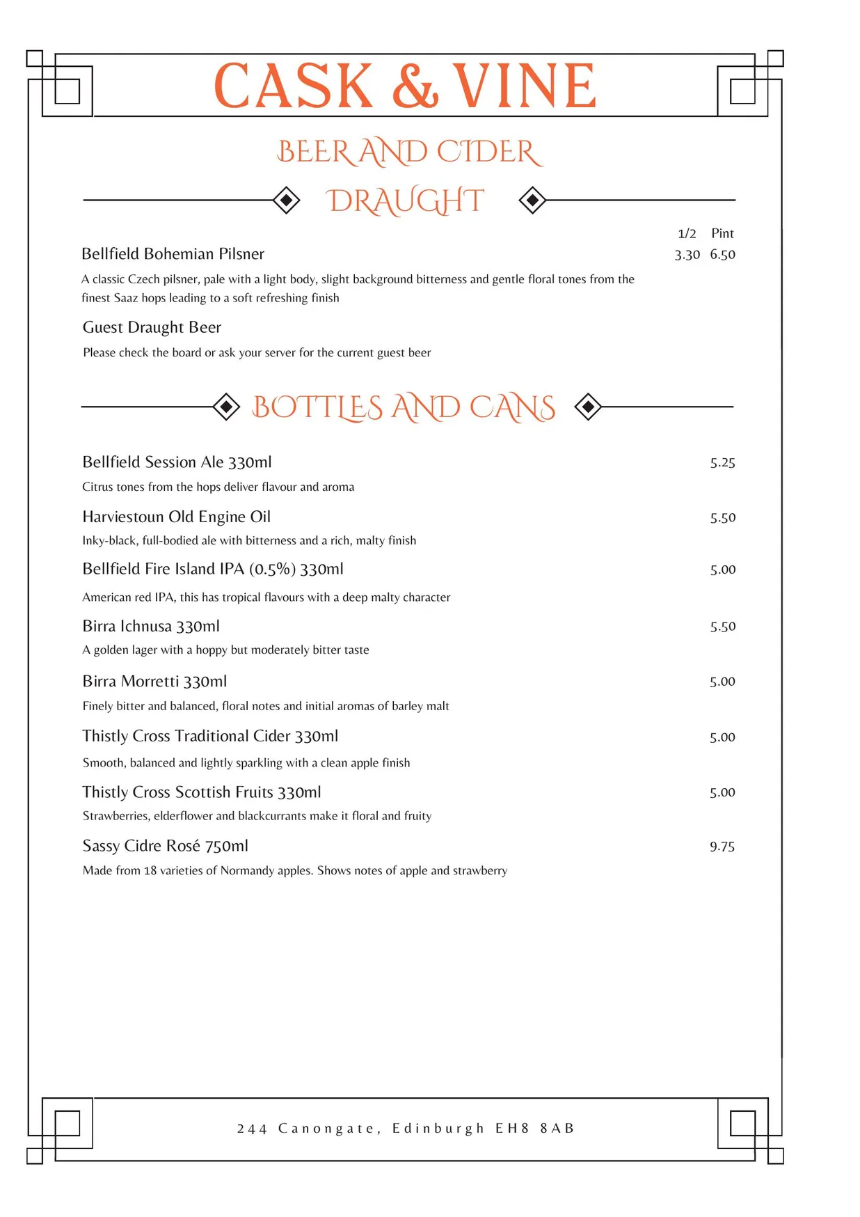 Cask & Vine menu, page 22