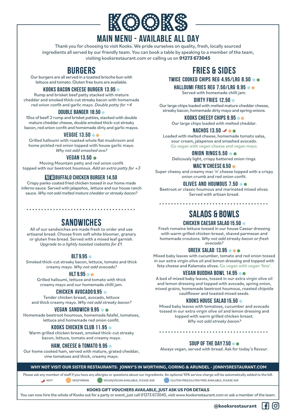 Kooks Restaurant menu, page 1